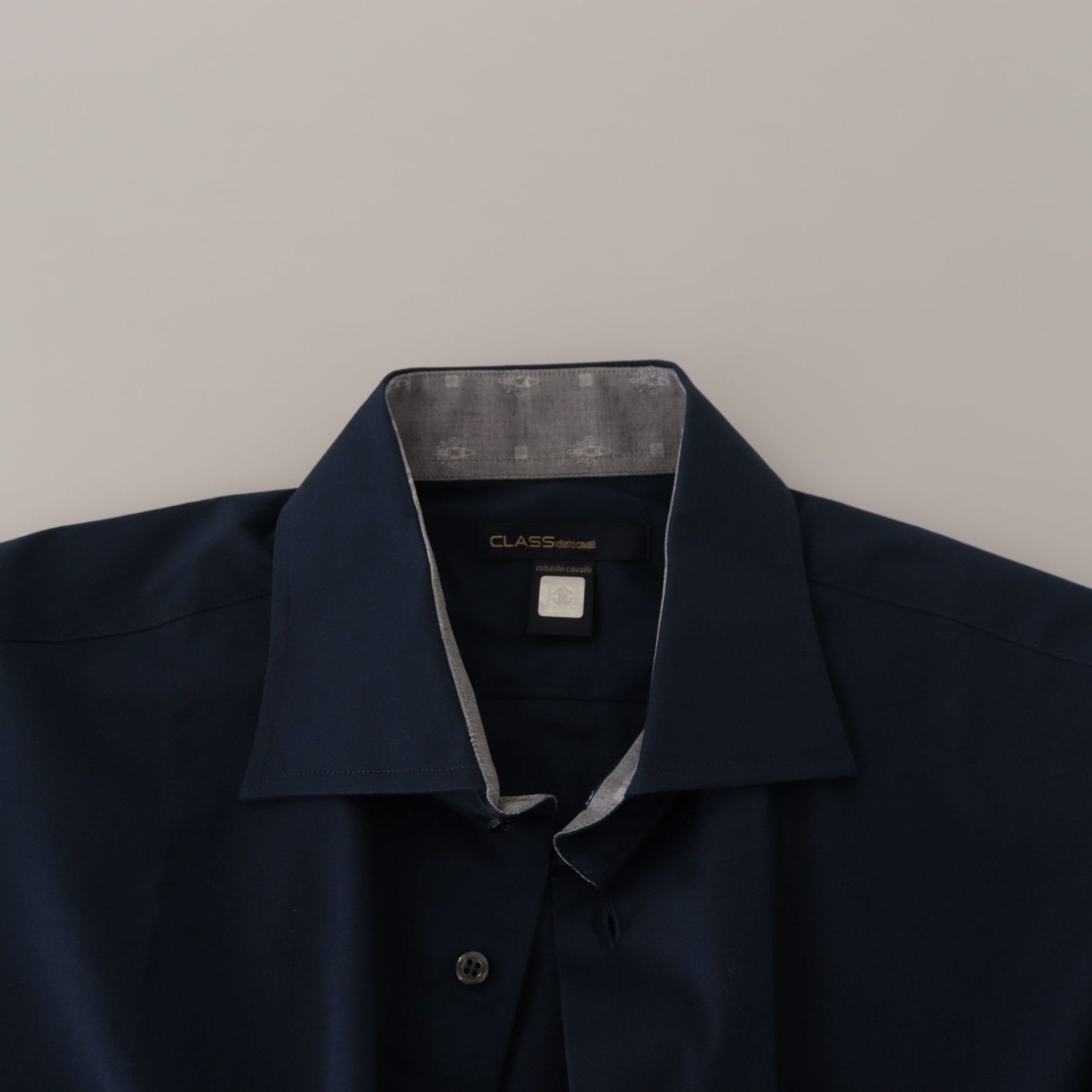Roberto Cavalli Navy Blue Cotton Dress Formal Shirt