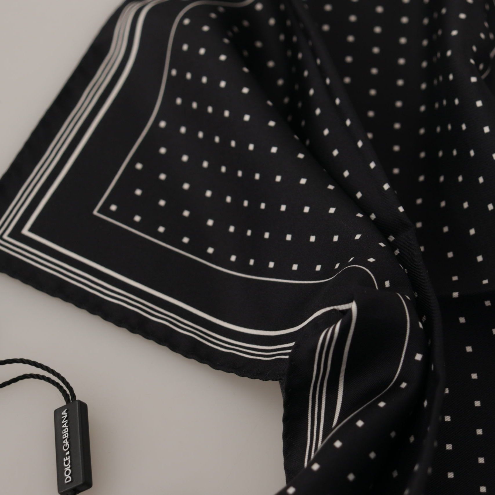 Dolce & Gabbana Black Polka Dots DG Logo Square Handkerchief