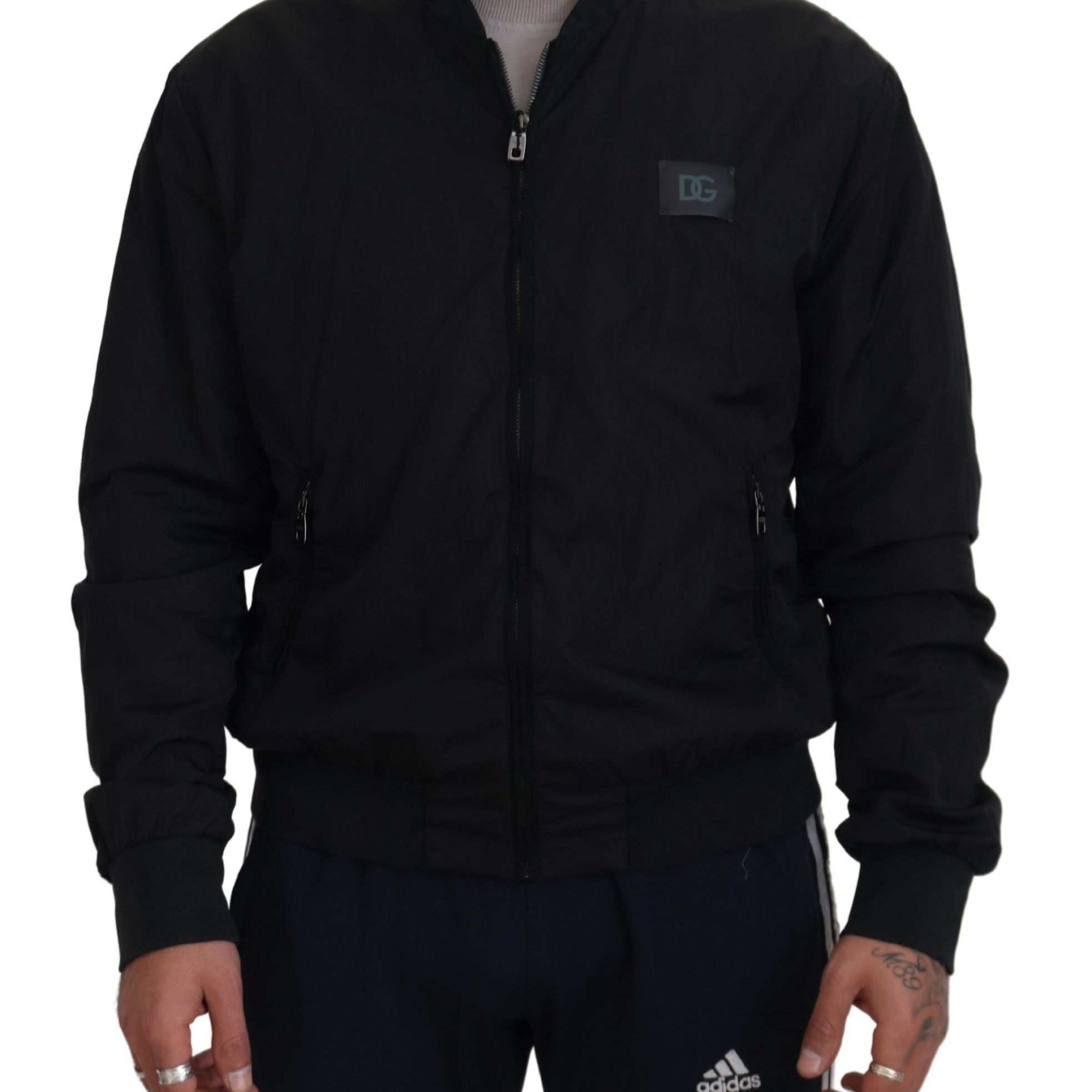 Dolce & Gabbana Black Nylon Logo Bomber Zipper Jacket