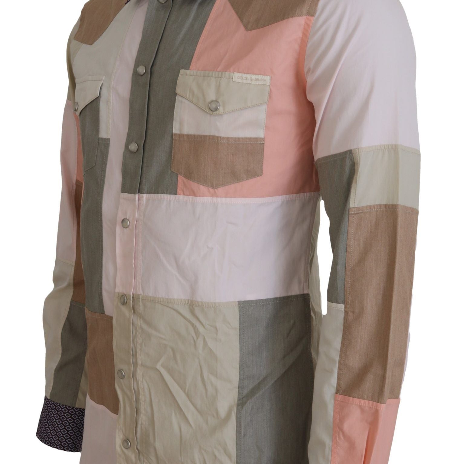 Dolce & Gabbana Multicolor Cotton Patchwork Slim Shirt