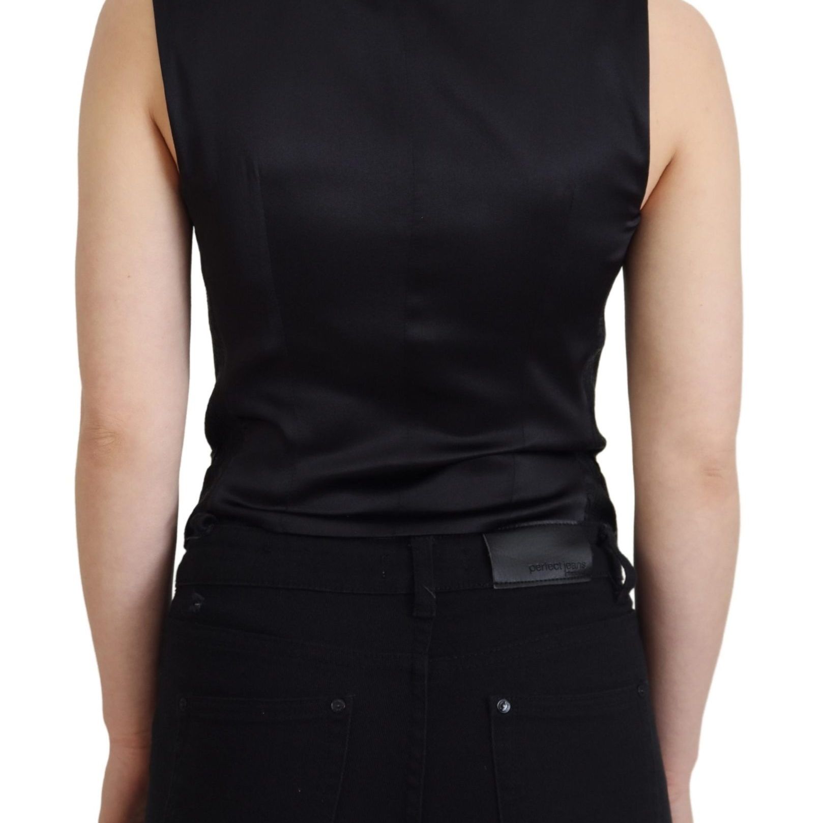 Dolce & Gabbana Black Brocade Button Down Sleeveless Vest Top