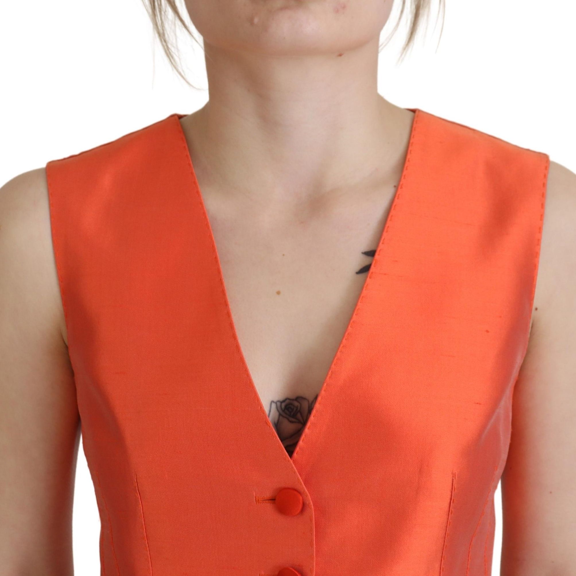Dolce & Gabbana Orange Sleeveless Waistcoat Cropped Vest Top