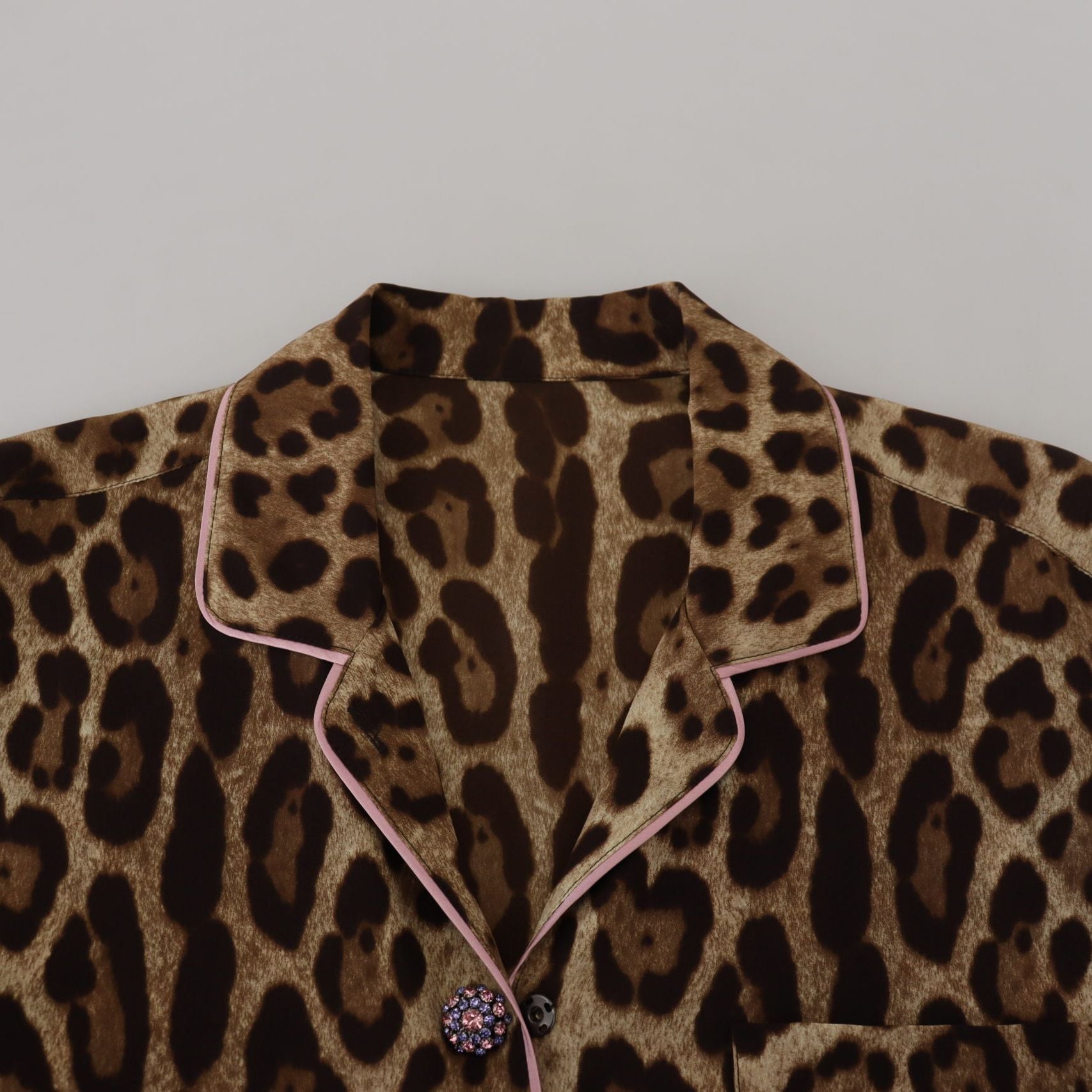 Dolce & Gabbana Brown Leopard Print Long Sleeves Blouse Top