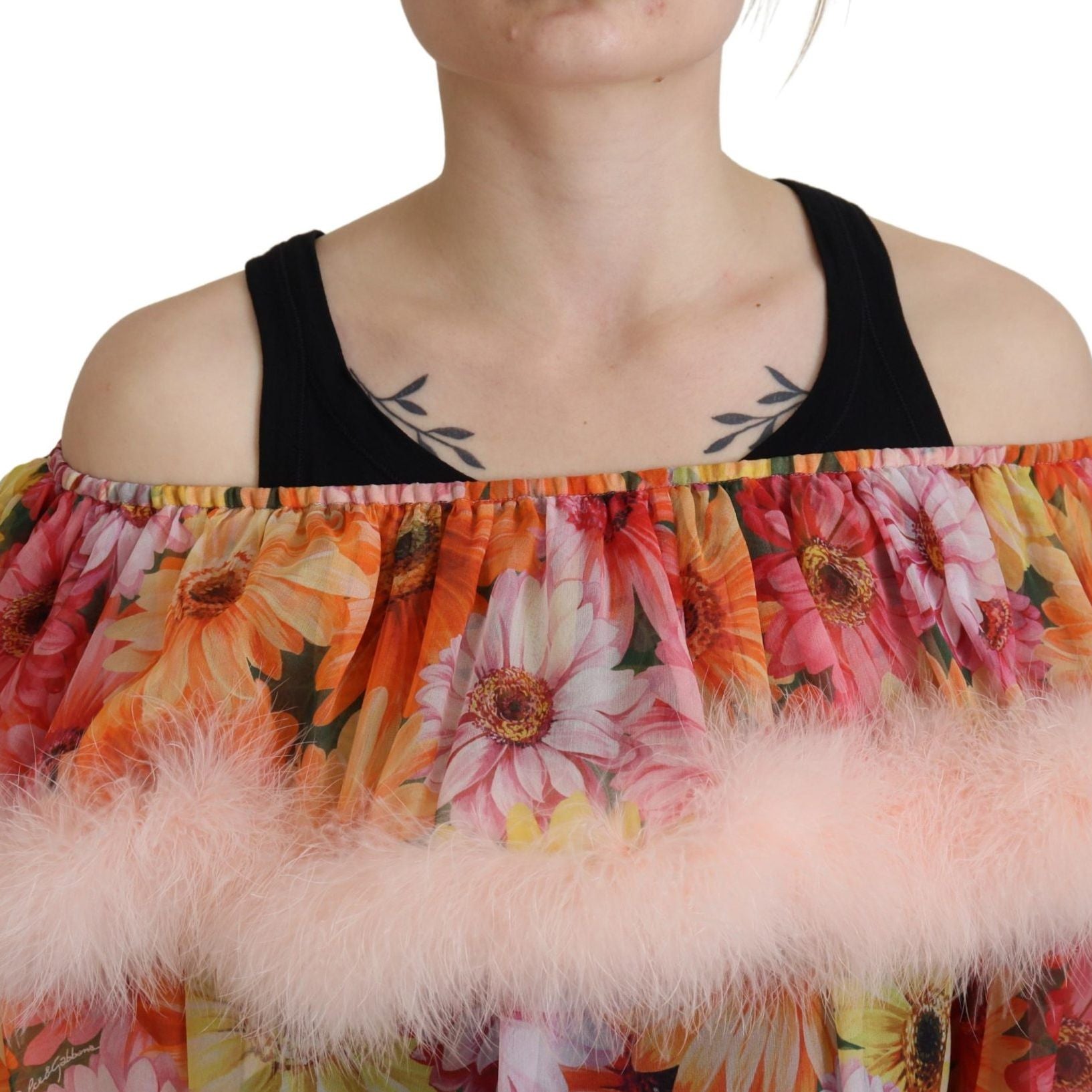 Dolce & Gabbana Multicolor Floral Fur Shearling Blouse Top