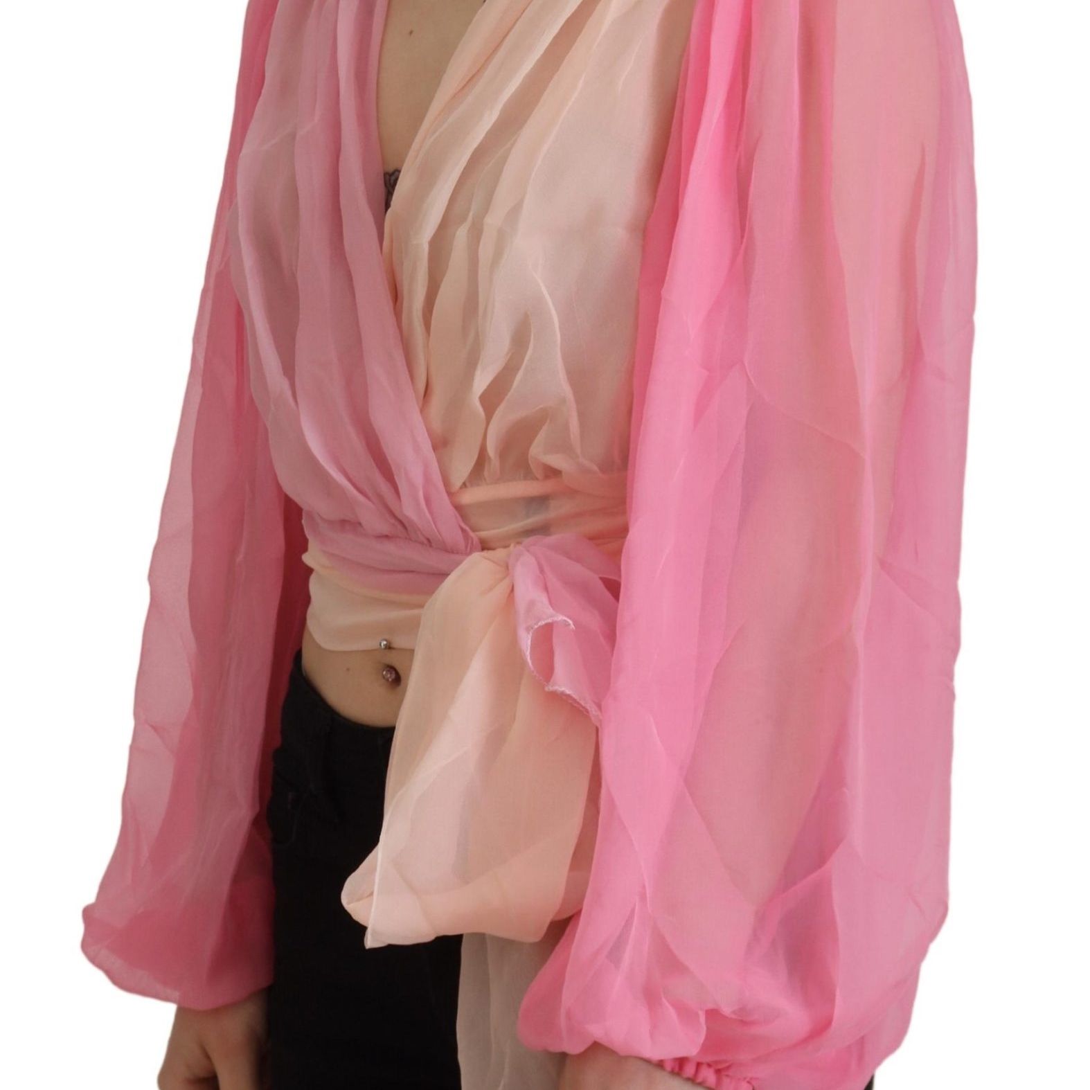 Dolce & Gabbana Pink Silk Wrap Long Sleeves Blouse Top