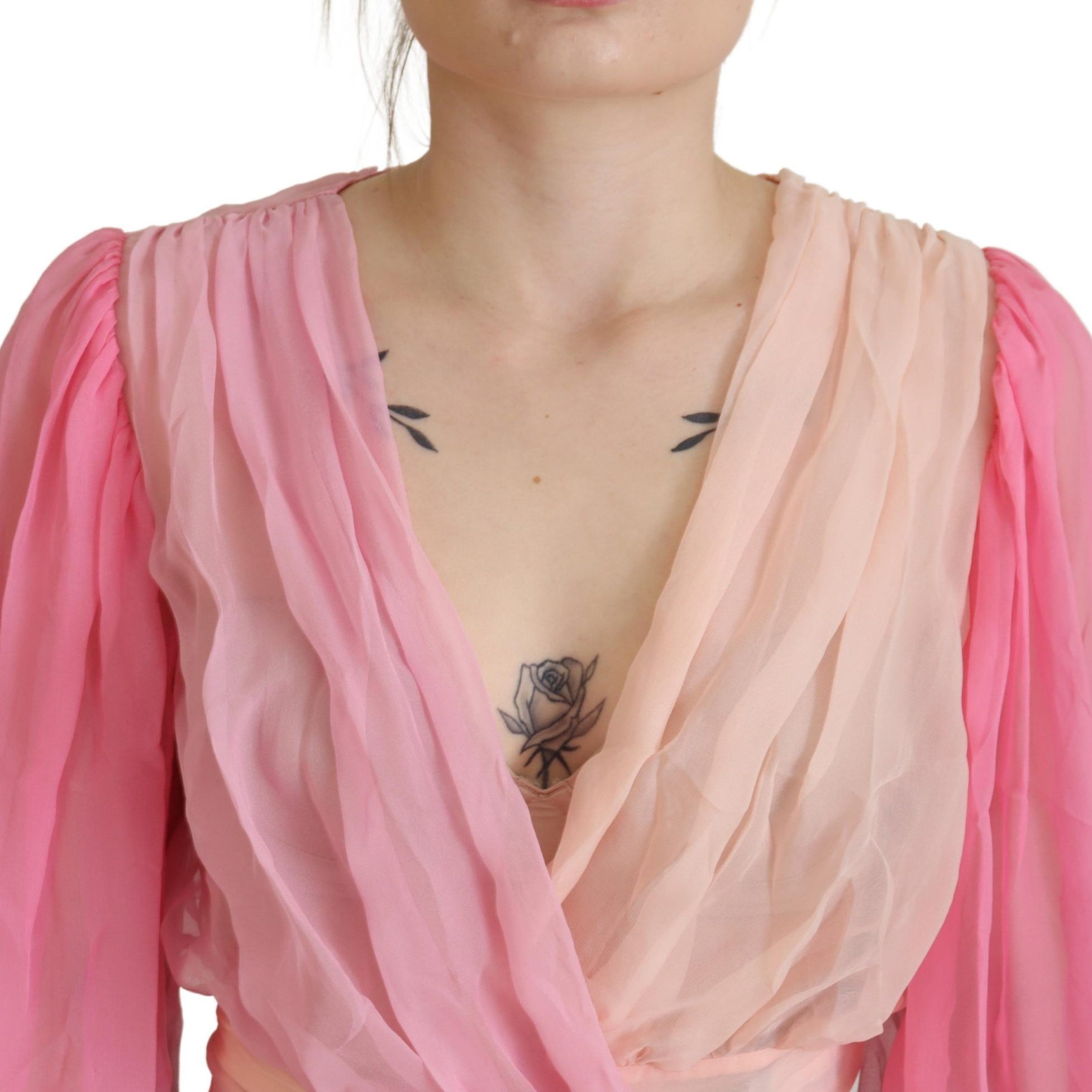 Dolce & Gabbana Pink Silk Wrap Long Sleeves Blouse Top