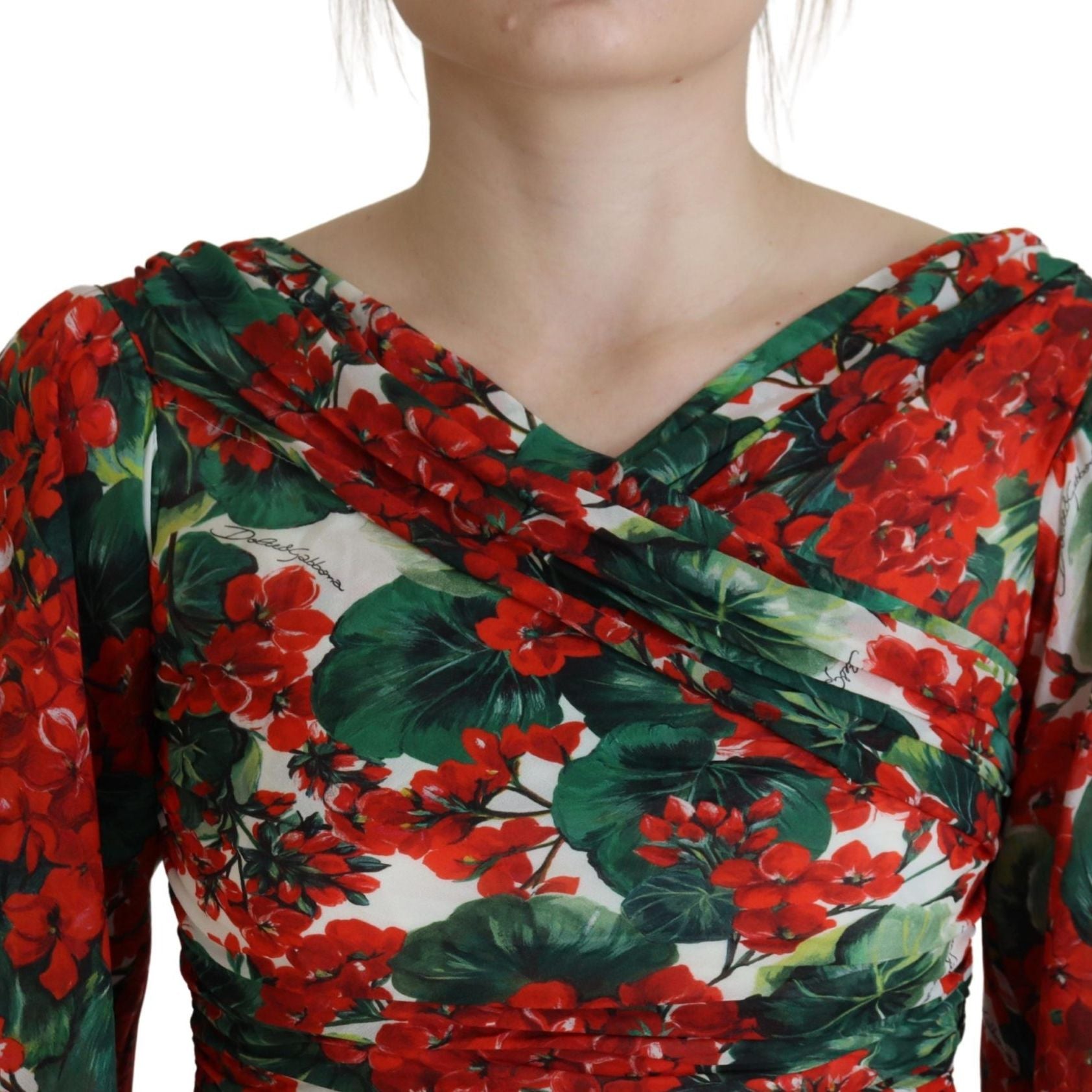 Dolce & Gabbana Multicolor Geranium Silk Sheath Midi Dress