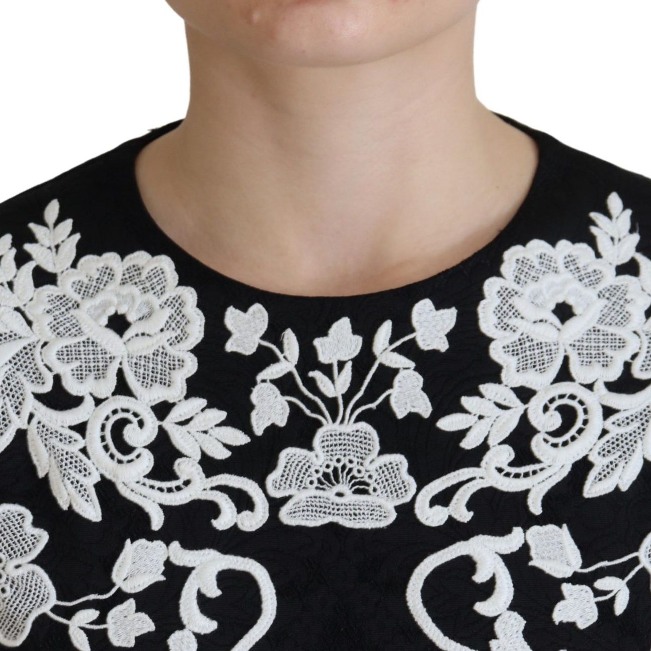 Dolce & Gabbana Black Lace Trim Half Sleeves A-line Dress