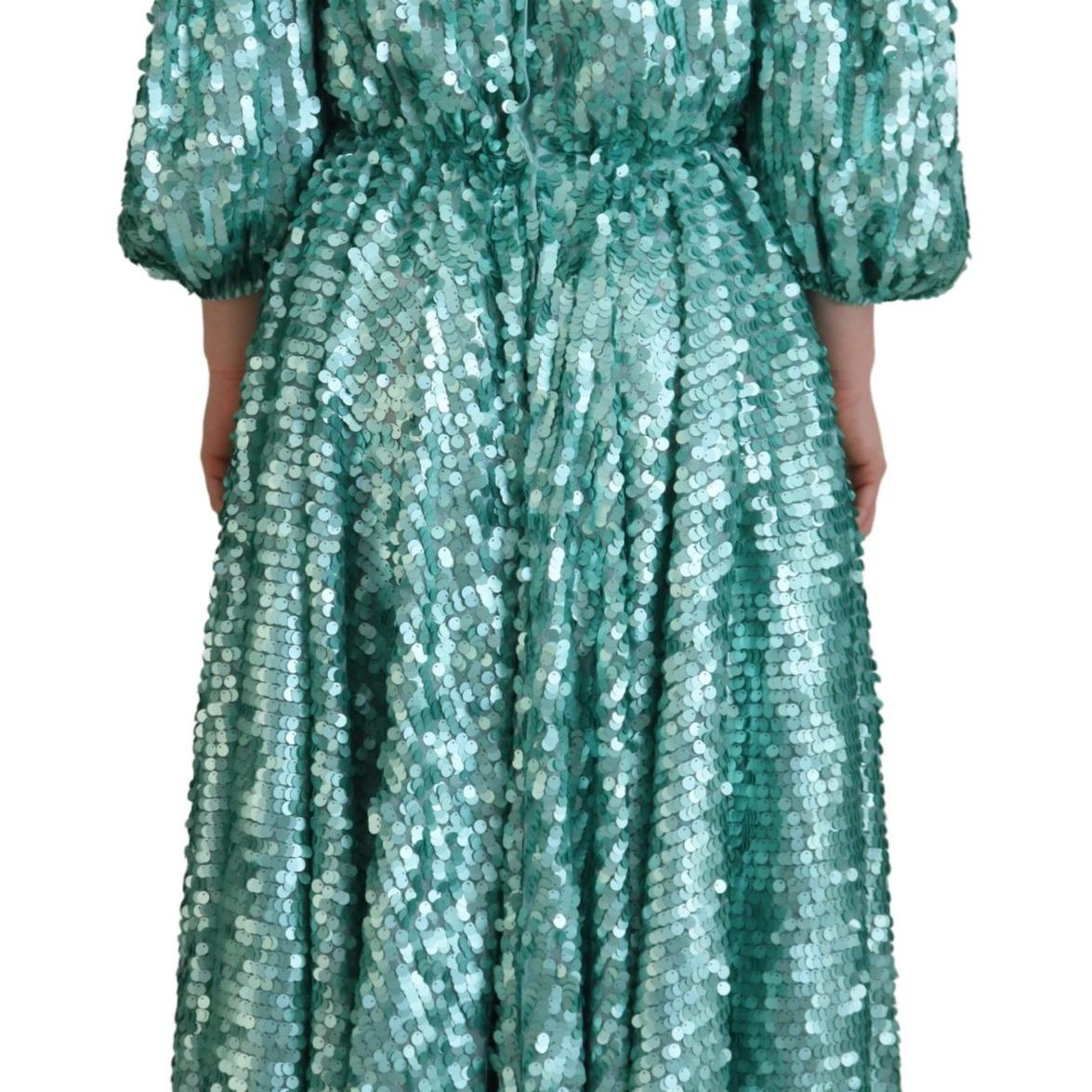 Dolce & Gabbana Blue Sequined Pleated Aline Midi Nylon Dress