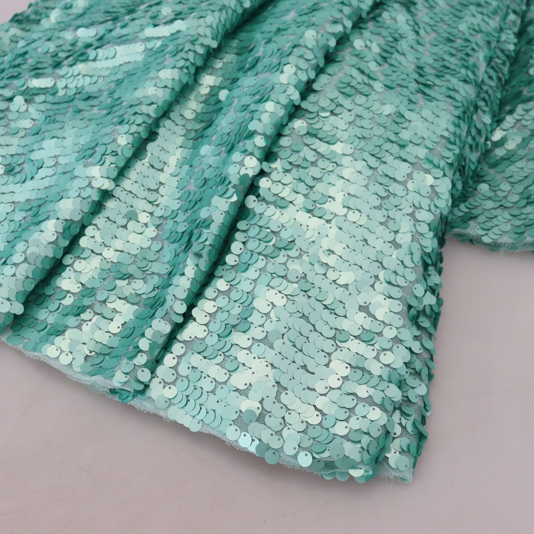 Dolce & Gabbana Blue Sequined Pleated Aline Midi Nylon Dress