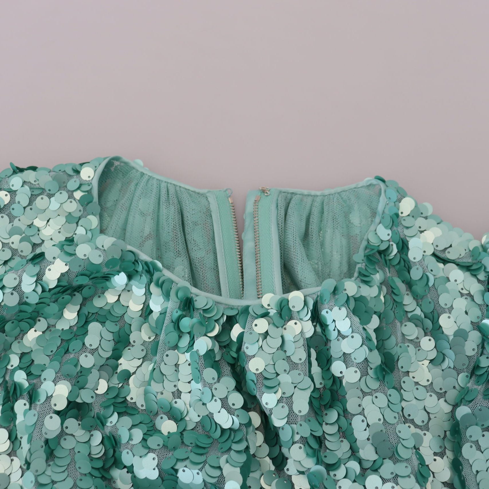 Dolce & Gabbana Blue Sequined Pleated Aline Midi Nylon Dress