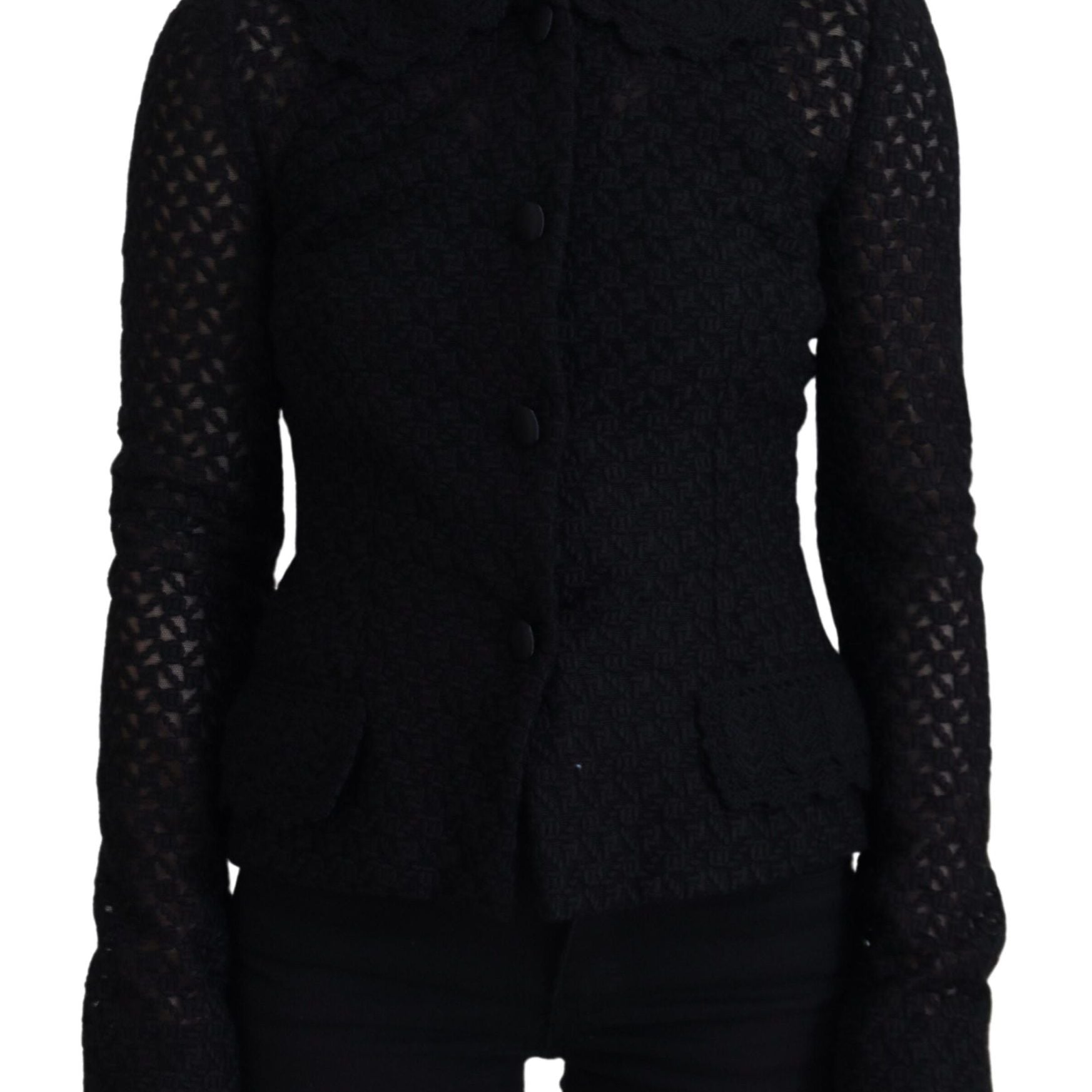 Dolce & Gabbana Black Wool Knitted Button Down Collar Jacket