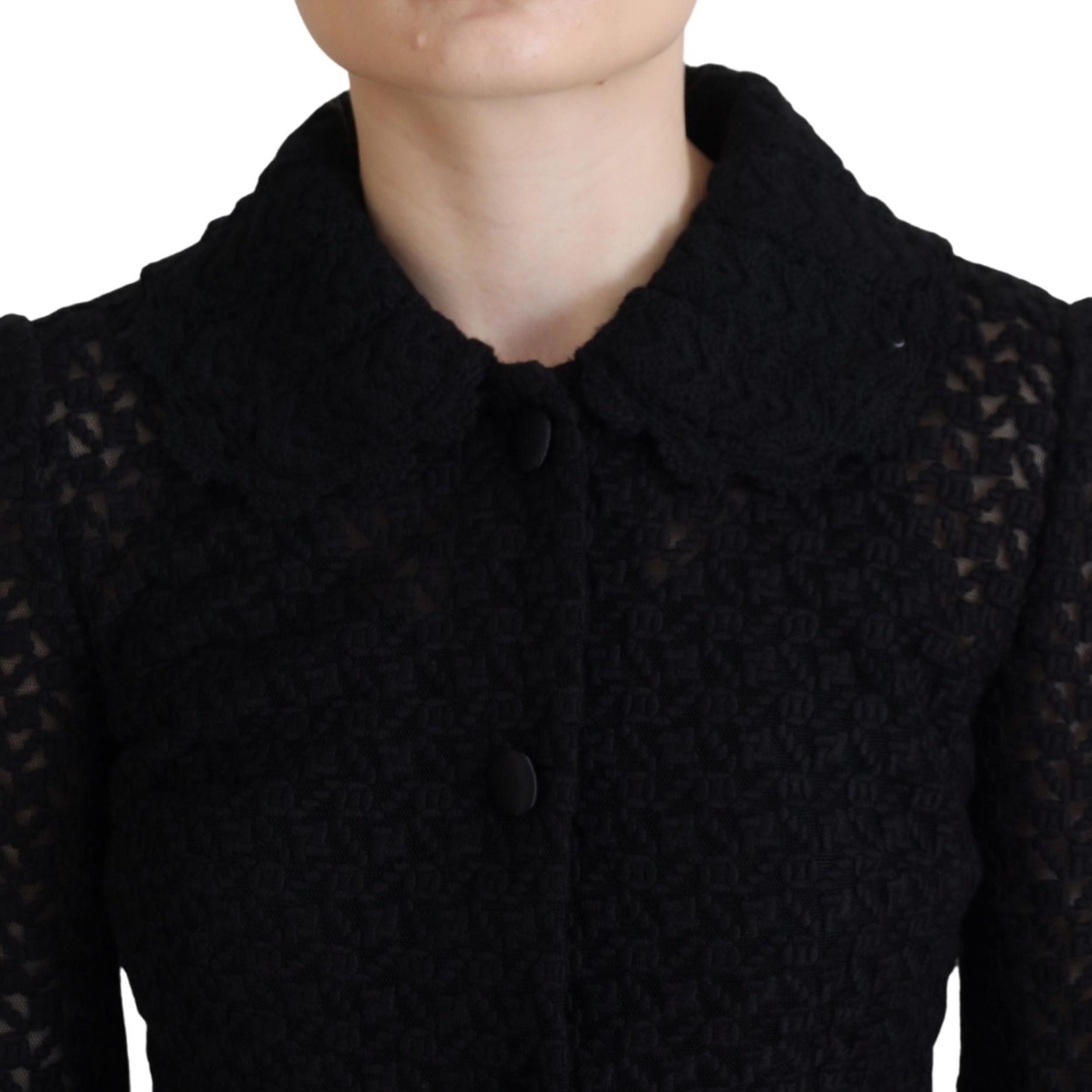 Dolce & Gabbana Black Wool Knitted Button Down Collar Jacket