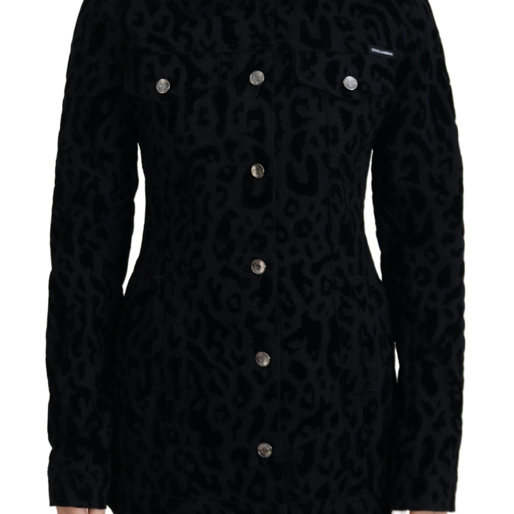 Dolce & Gabbana Black Leopard Long Sleeve Denim Cotton Jacket