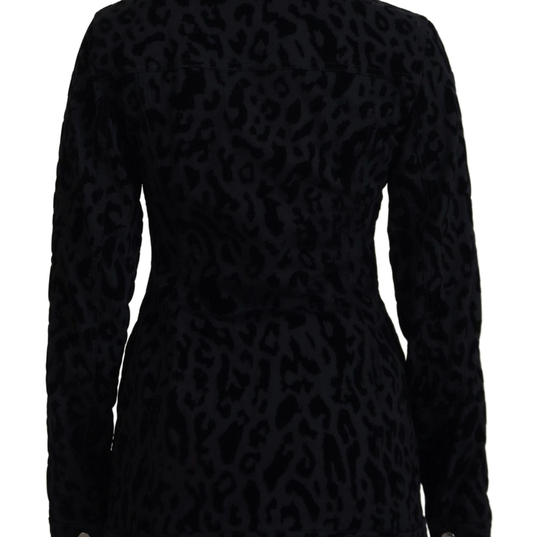 Dolce & Gabbana Black Leopard Long Sleeve Denim Cotton Jacket