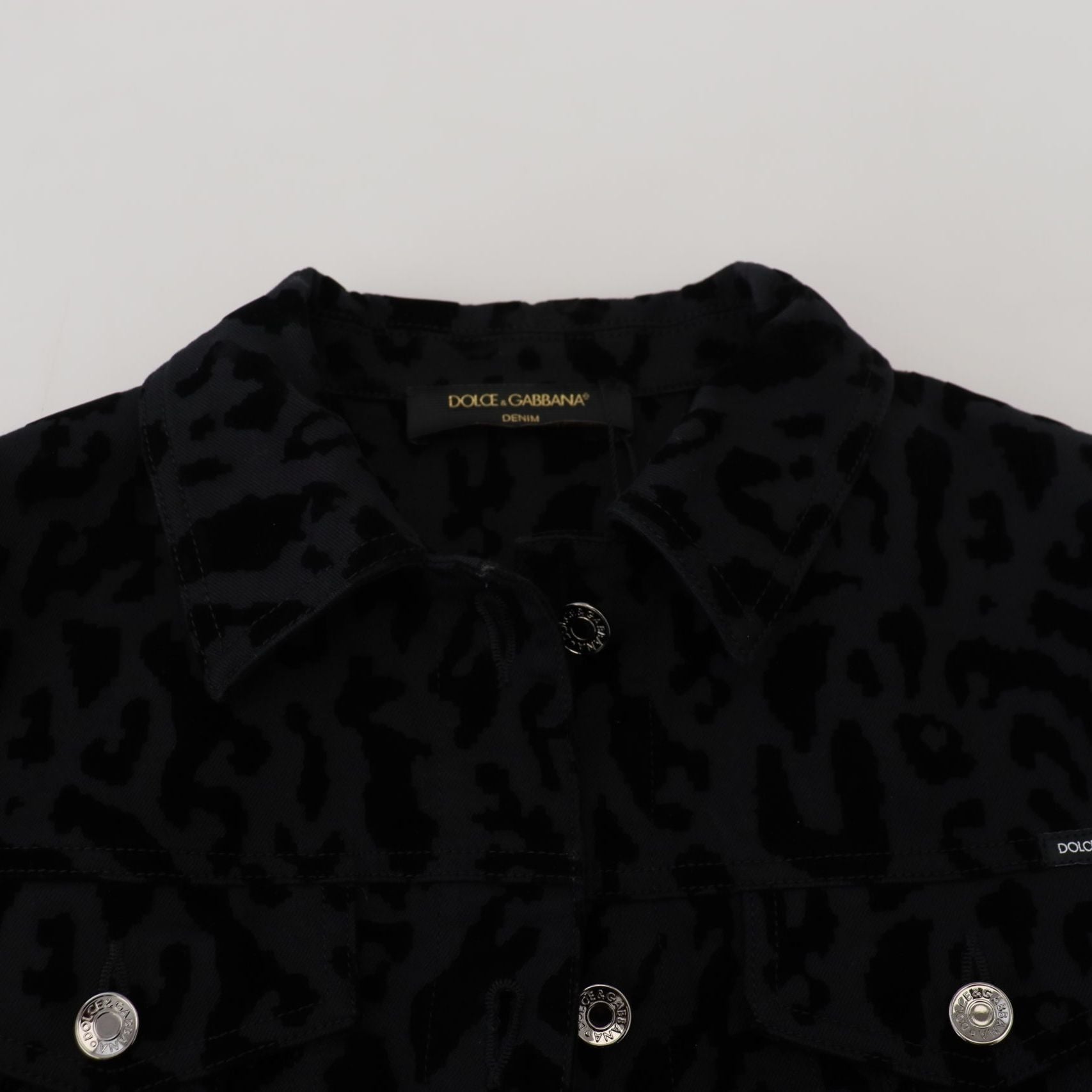 Dolce & Gabbana Black Leopard Long Sleeve Denim Cotton Jacket