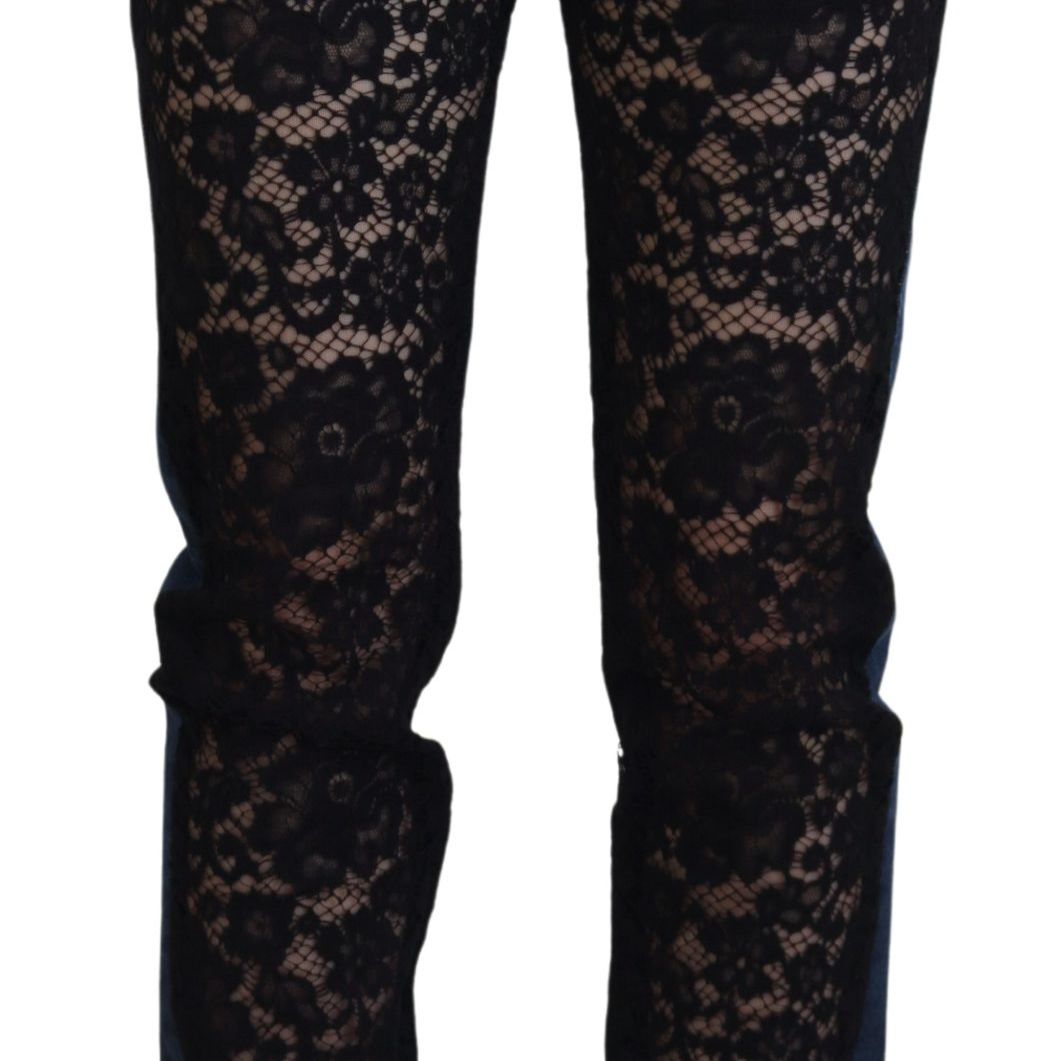 Dolce & Gabbana Black Floral Lace Front Skinny Denim Jeans