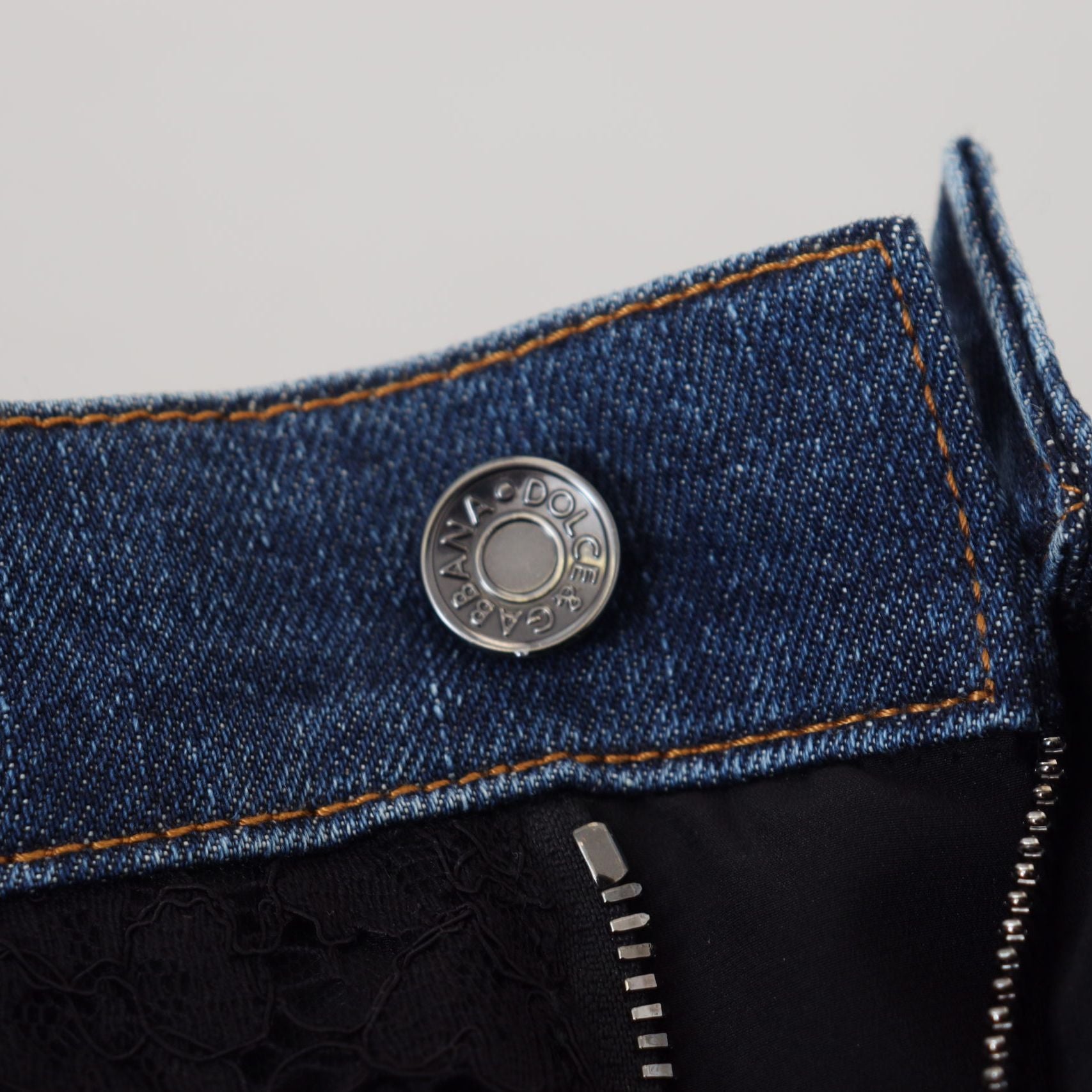 Dolce & Gabbana Black Floral Lace Front Skinny Denim Jeans