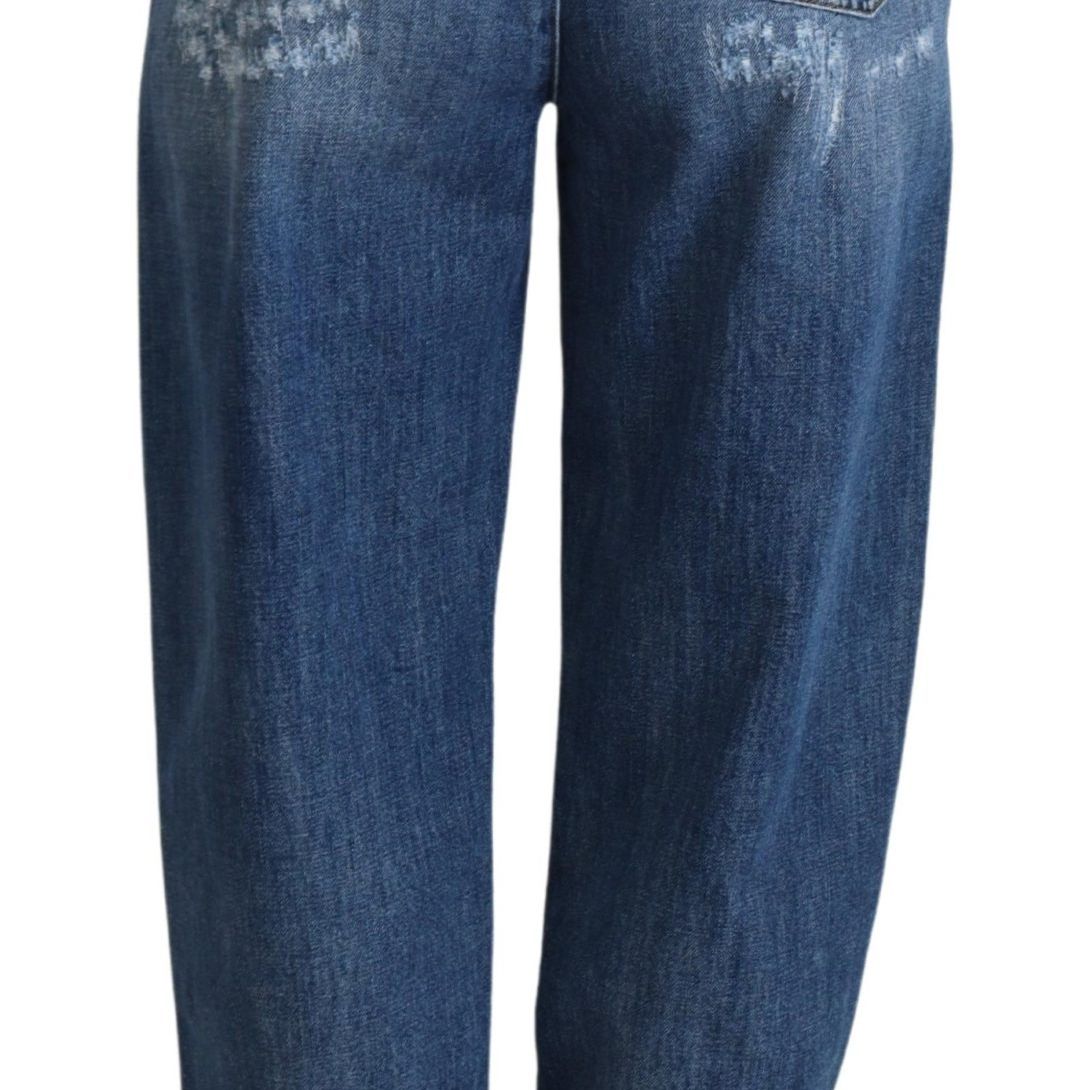 Dolce & Gabbana Blue Washed Cotton Tattered Denim Jeans