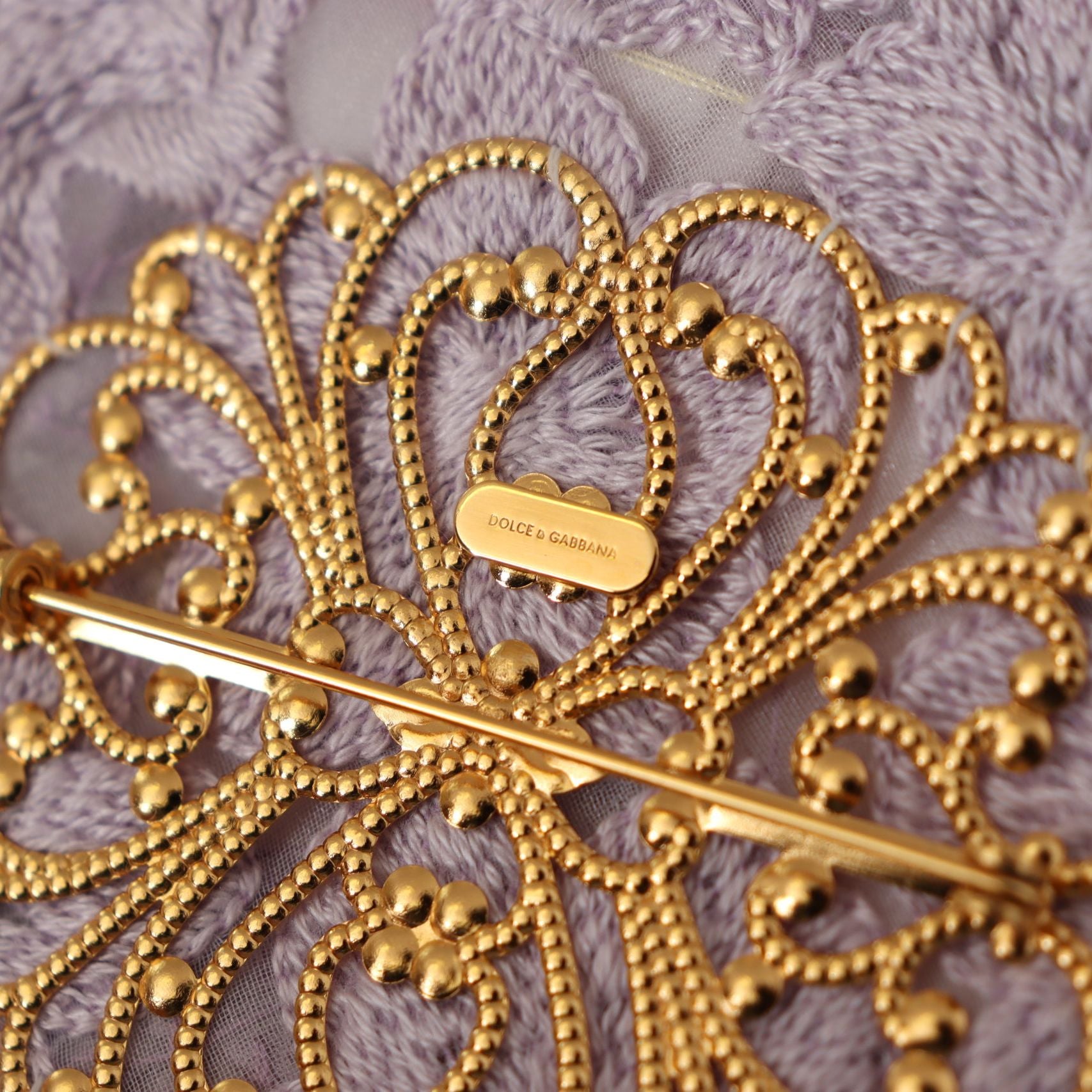 Dolce & Gabbana Purple Floral Gold Tone Brass Women Brooch