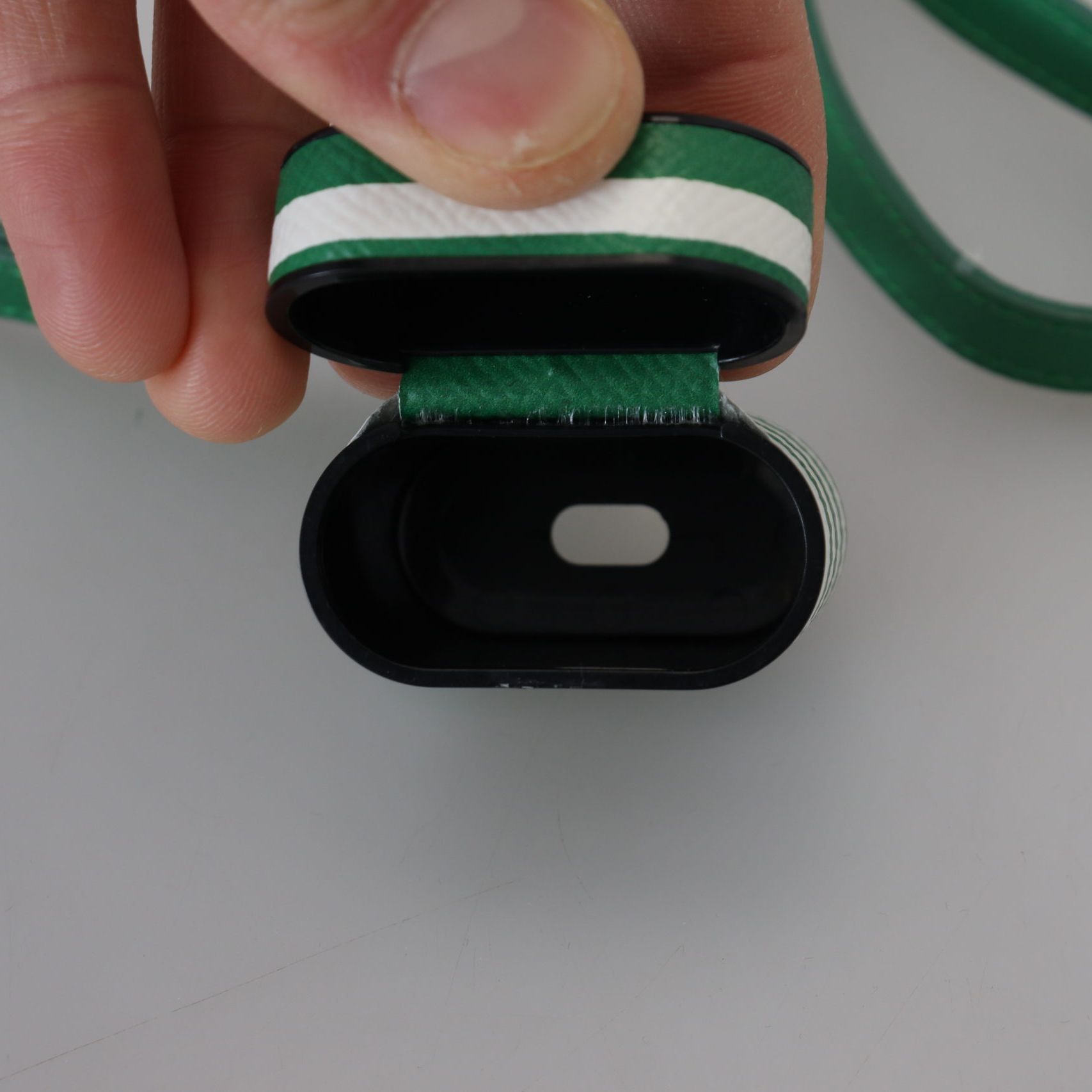 Dolce & Gabbana Green Leather Strap Gold Metal Logo Airpods Case
