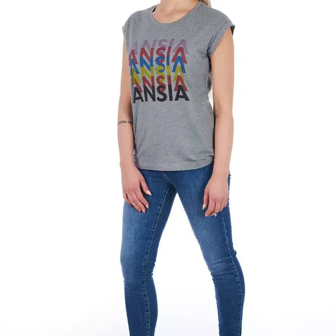 Frankie Morello Gray Cotton Women T-Shirt