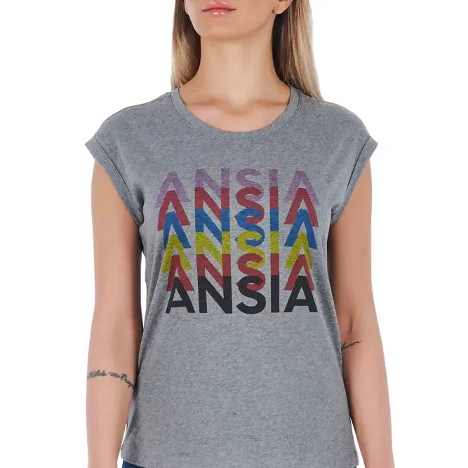 Frankie Morello Gray Cotton Women T-Shirt