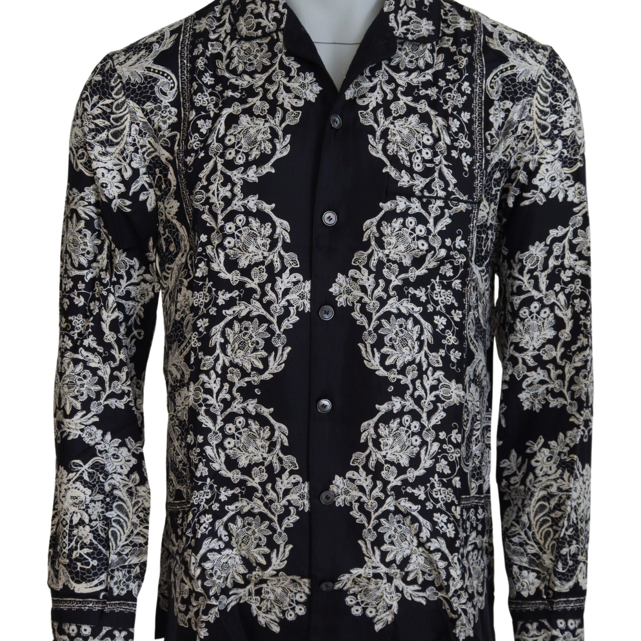 Dolce & Gabbana Blue Silk Floral Baroque Satin Casual Shirt