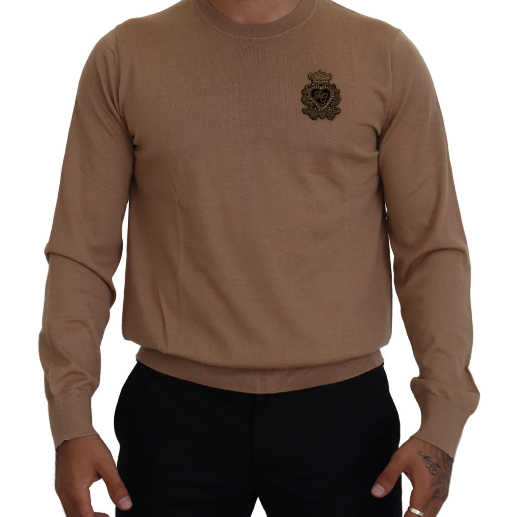 Dolce & Gabbana Beige Cashmere Crown Logo Pullover Sweater