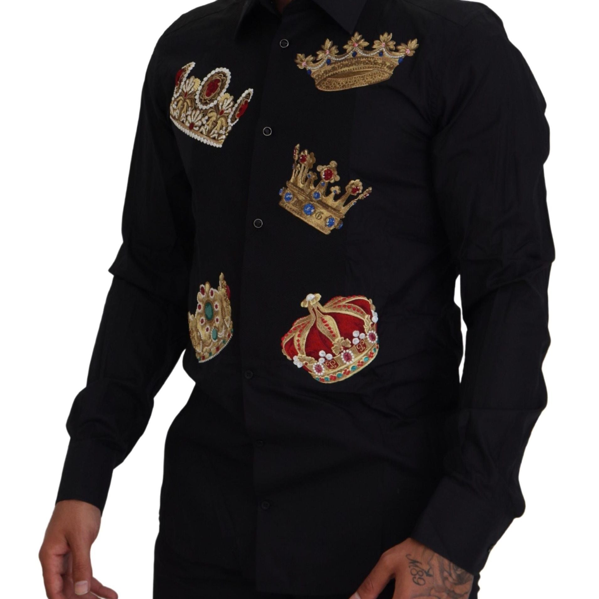 Dolce & Gabbana Black Gold Crown Slim Fit Dress Formal Shirt