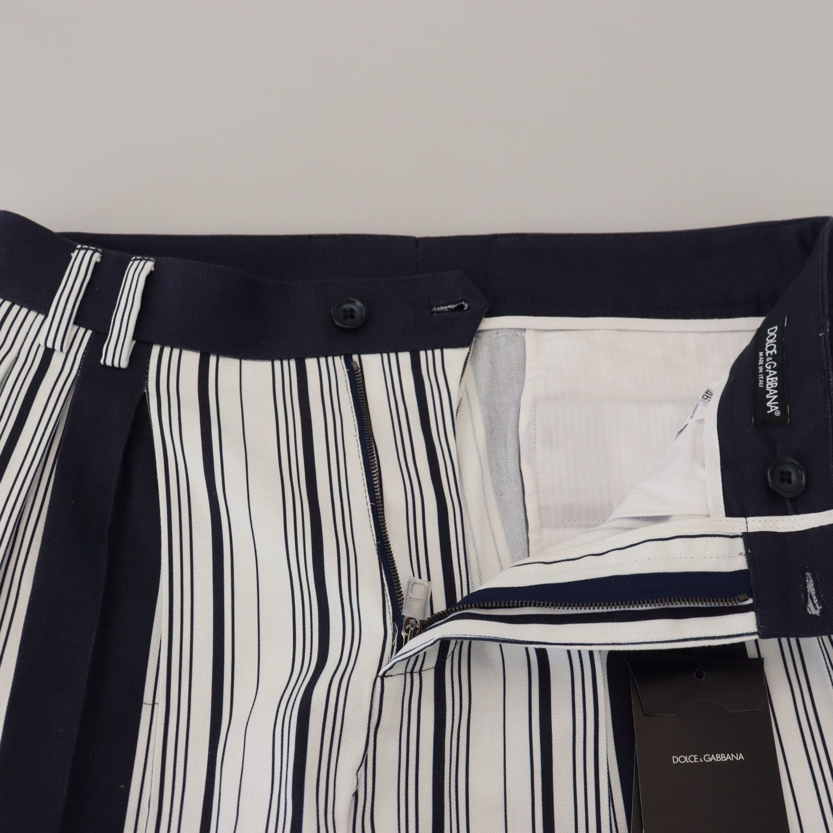 Dolce & Gabbana White Cotton Striped Cropped Pants