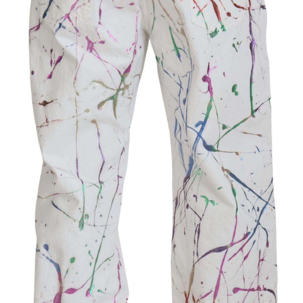 Dolce & Gabbana White Cotton Color Splash Print Denim Pants