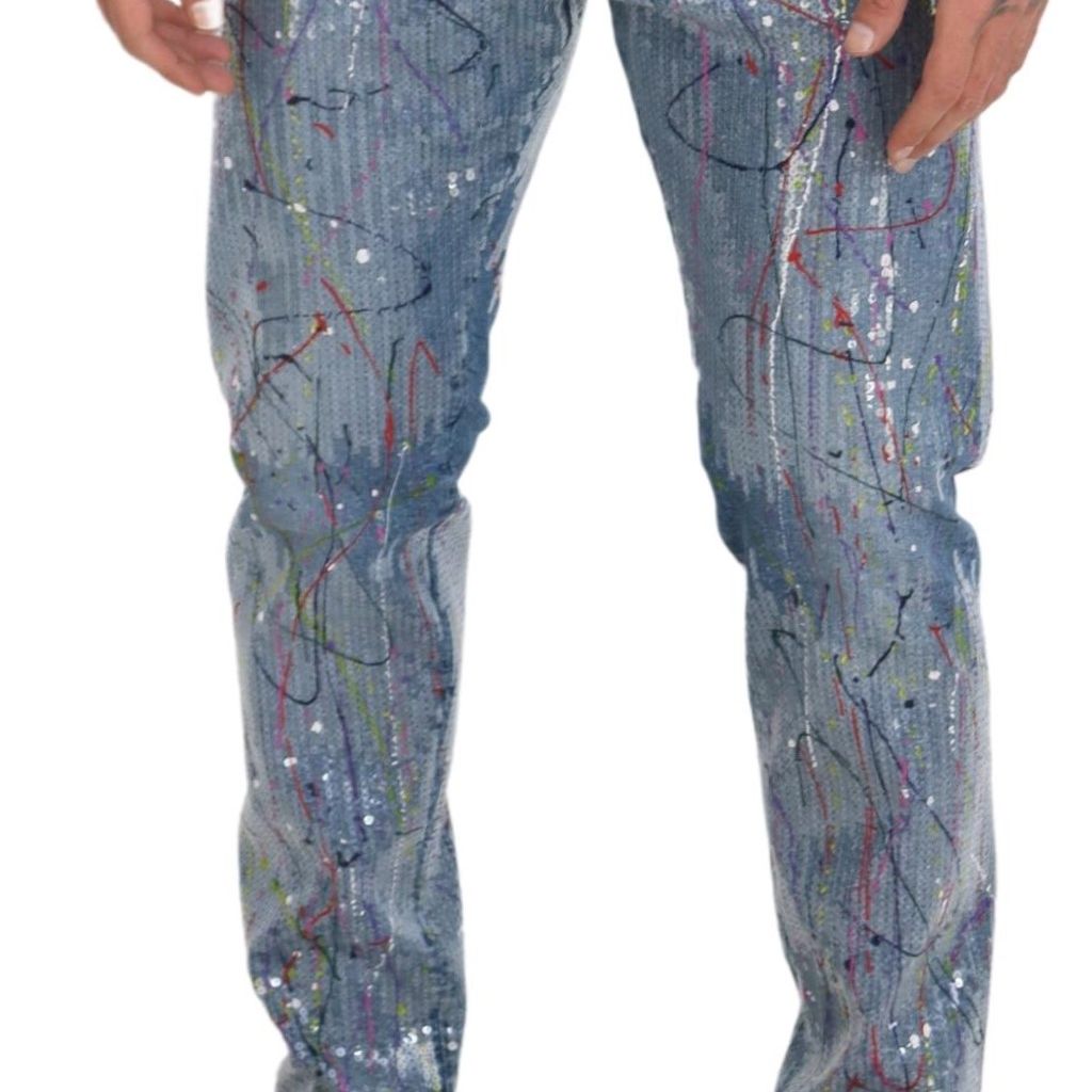 Dolce & Gabbana Blue Cotton Color Splash Print Denim Jeans