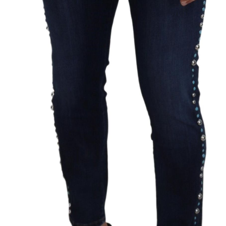 Dolce & Gabbana Blue Cotton Studded Low Waist Denim Jeans