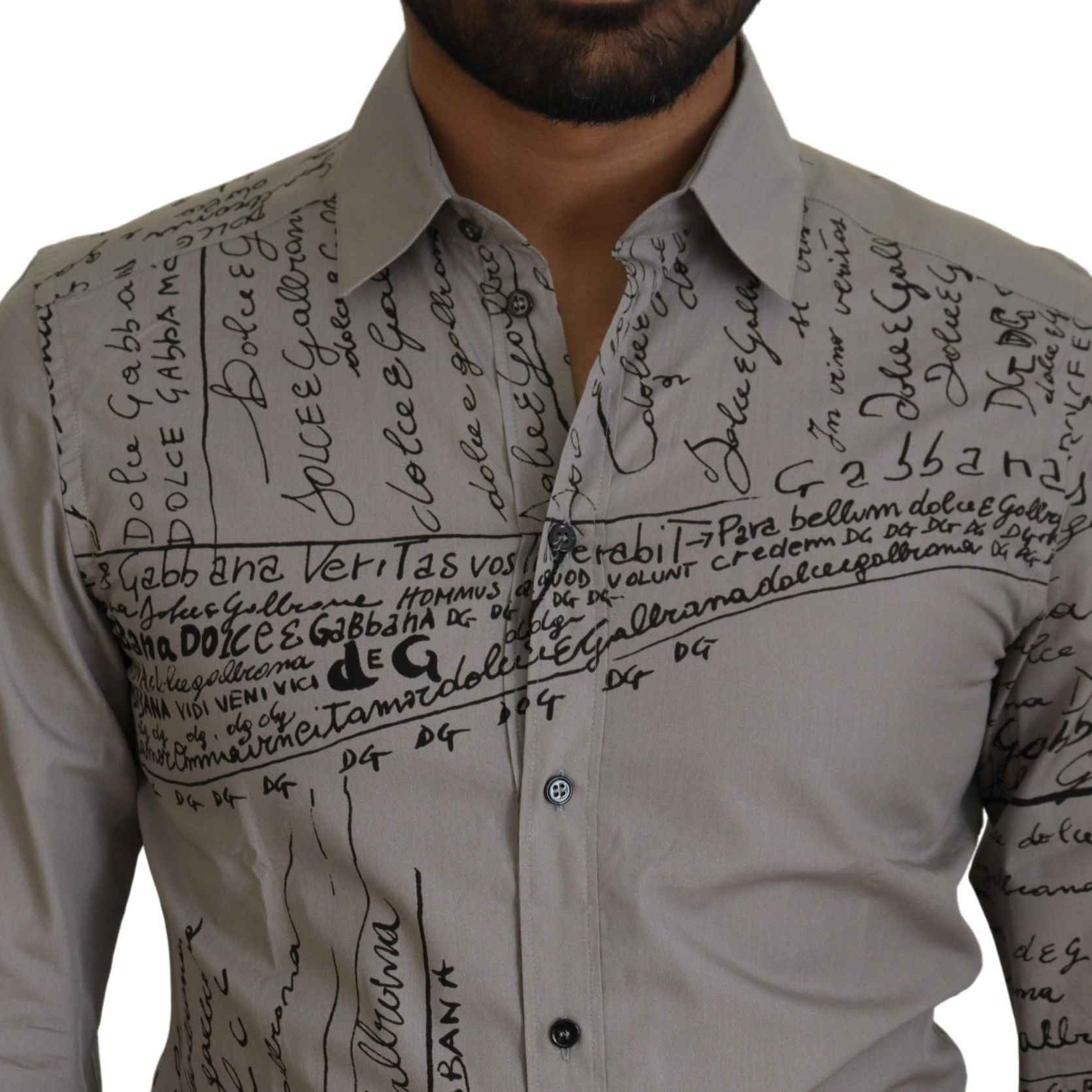 Dolce & Gabbana Gray Printed Cotton Slim Dress GOLD Shirt