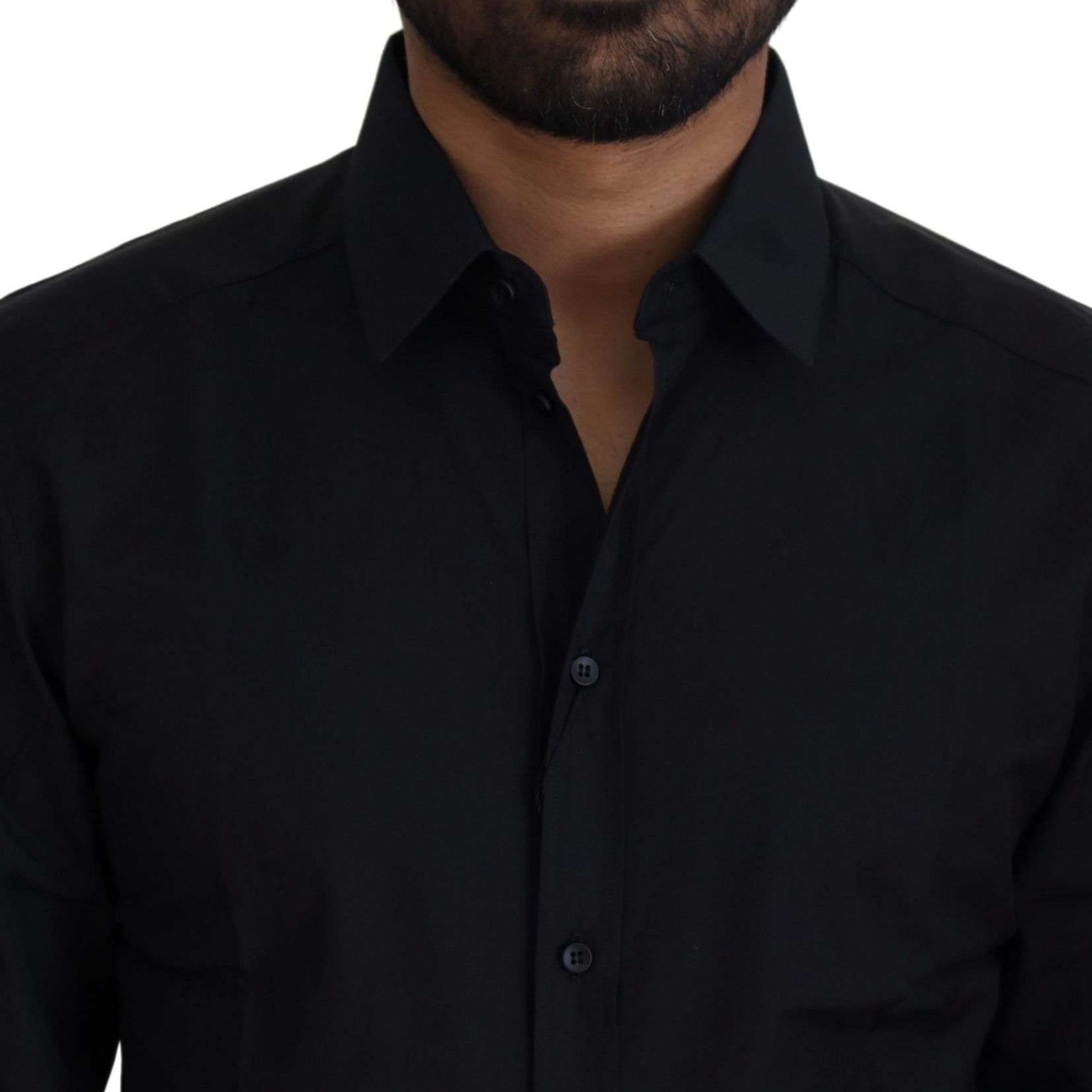 Dolce & Gabbana Black Cotton Slim Fit Formal Dress GOLD Shirt
