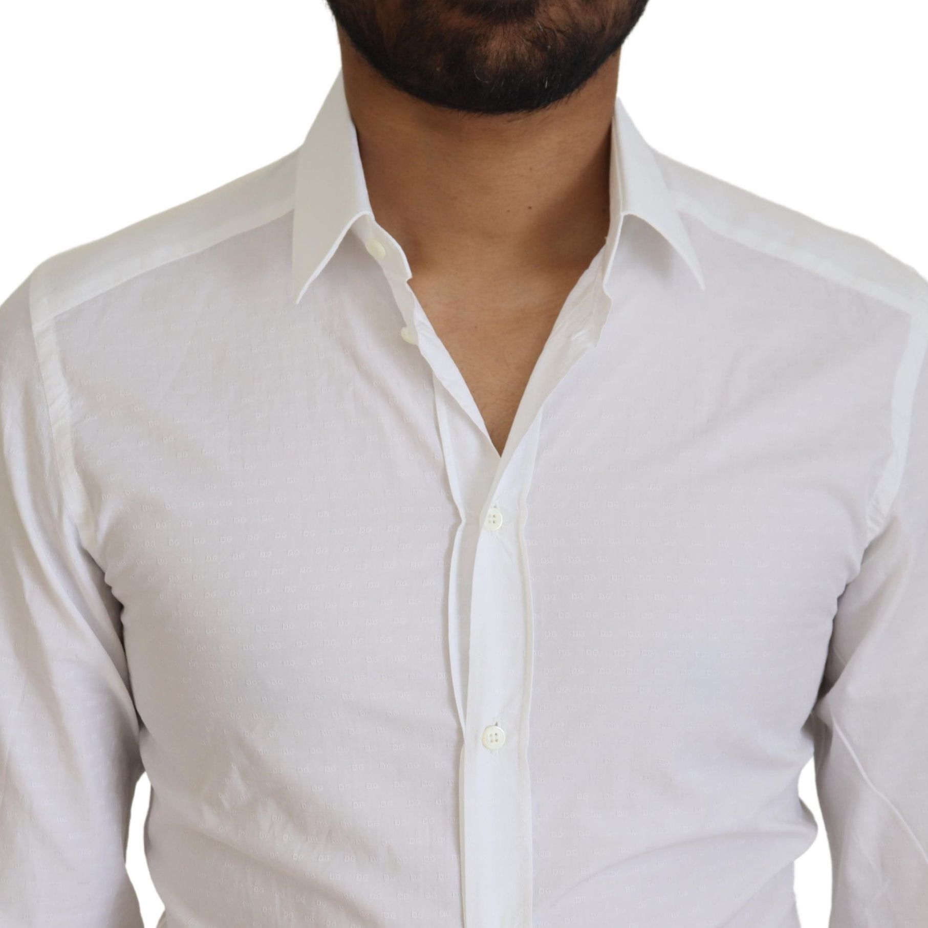 Dolce & Gabbana White Cotton Slim Fit Formal Dress GOLD Shirt