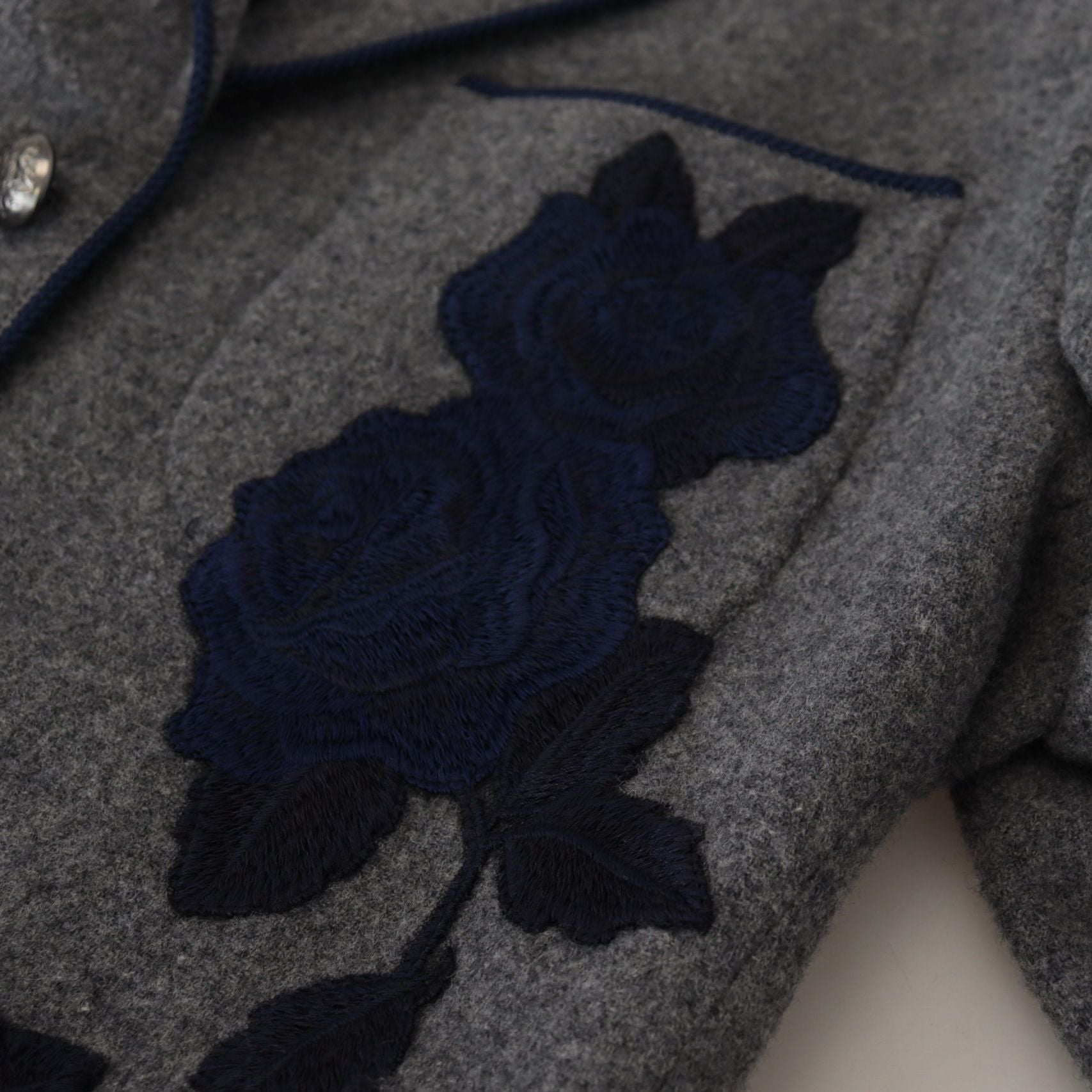 Dolce & Gabbana Gray Wool Roses Slim Fit Jacket Blazer