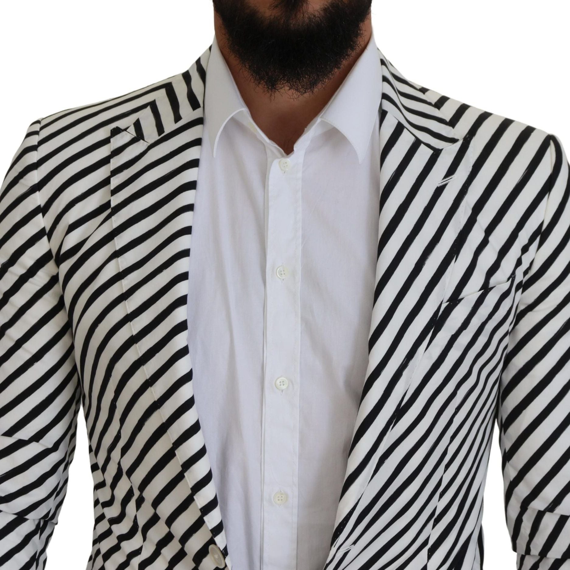 Dolce & Gabbana White Black Striped Slim Fit Jacket Blazer