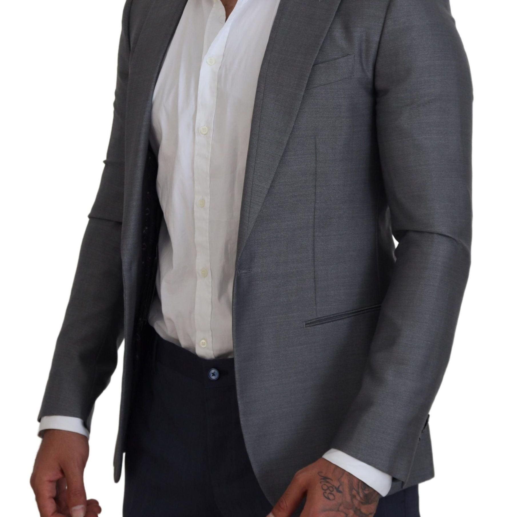 Dolce & Gabbana Gray Wool Silk Slim Fit Jacket Blazer