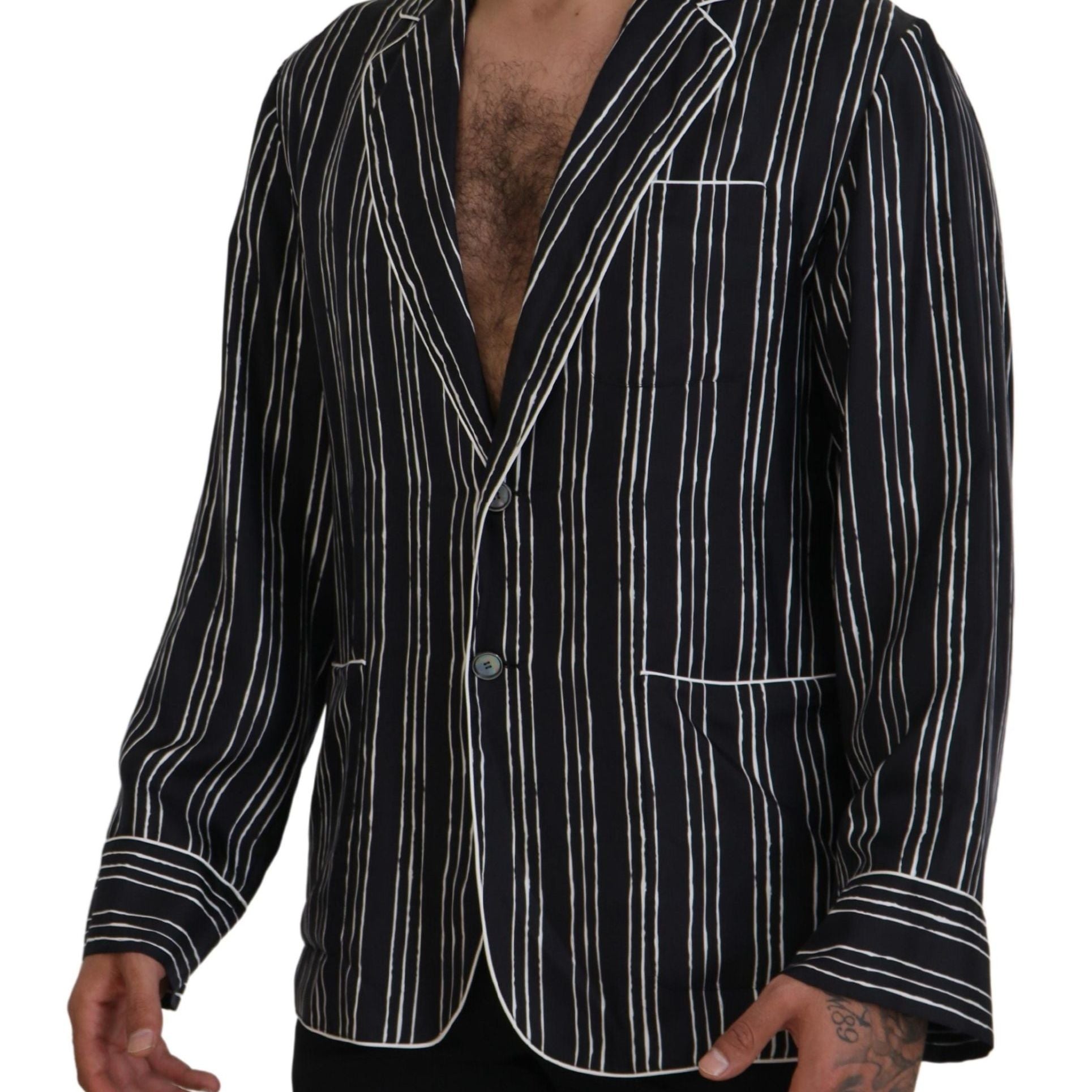 Dolce & Gabbana Blue Striped Silk Pajama Shirt Jacket