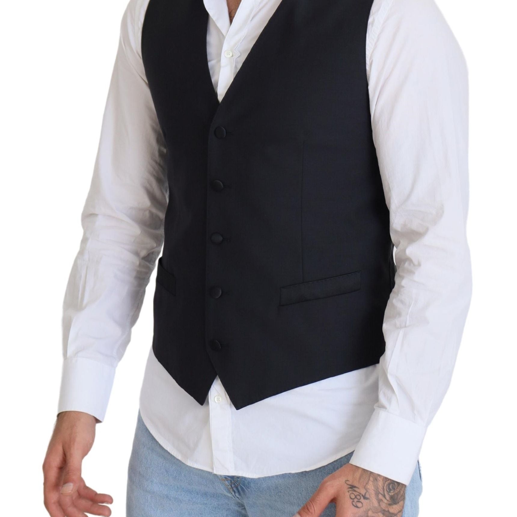 Dolce & Gabbana Black Wool Stretch Waistcoat Formal Vest
