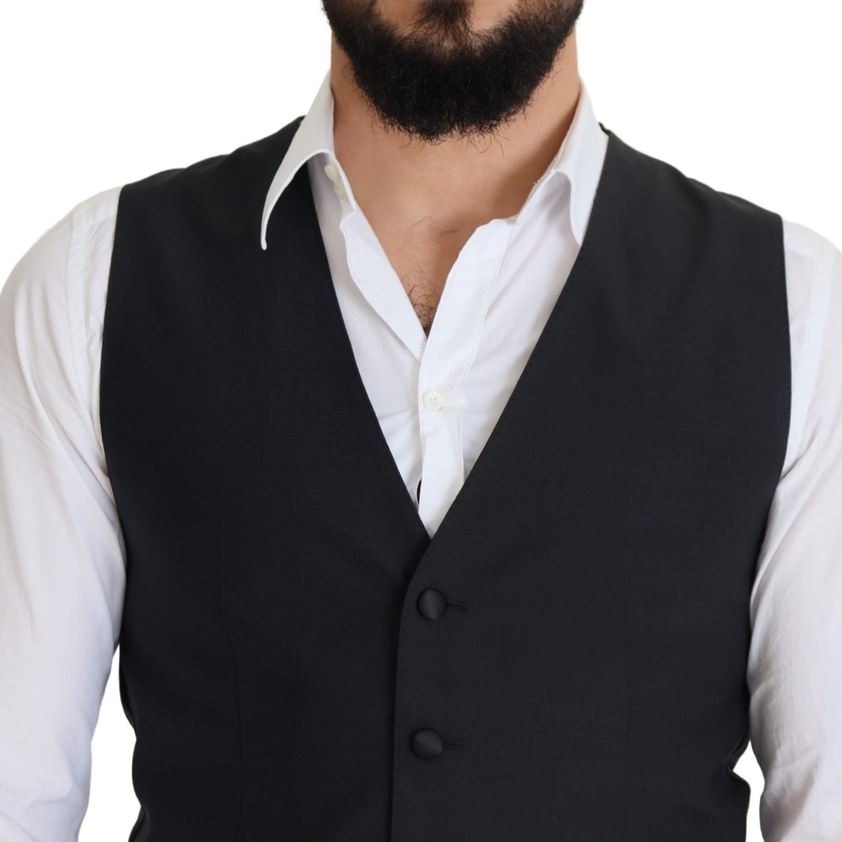 Dolce & Gabbana Black Wool Stretch Waistcoat Formal Vest