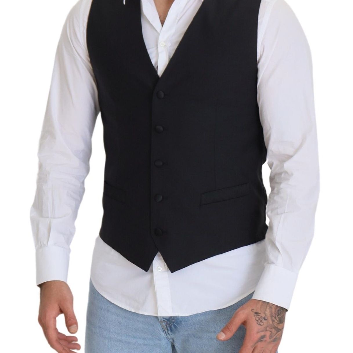 Dolce & Gabbana Black Wool Stretch Waistcoat Formal Vest