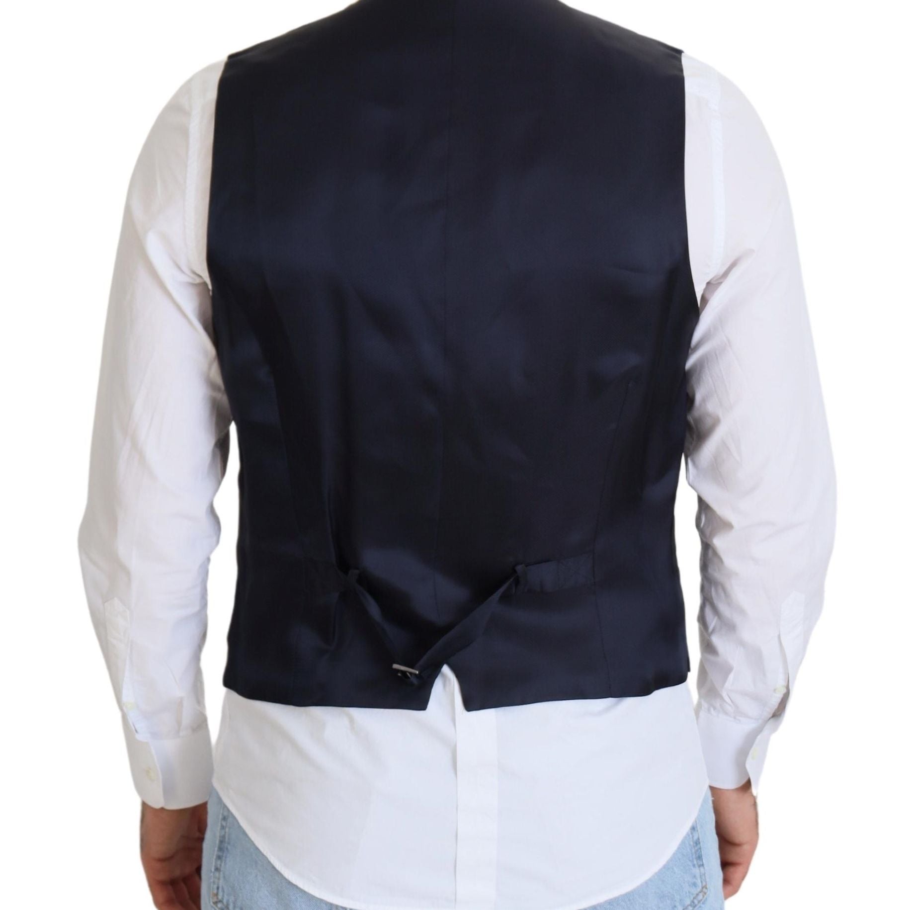 Dolce & Gabbana Dark Blue Wool Stretch Waistcoat Formal Vest