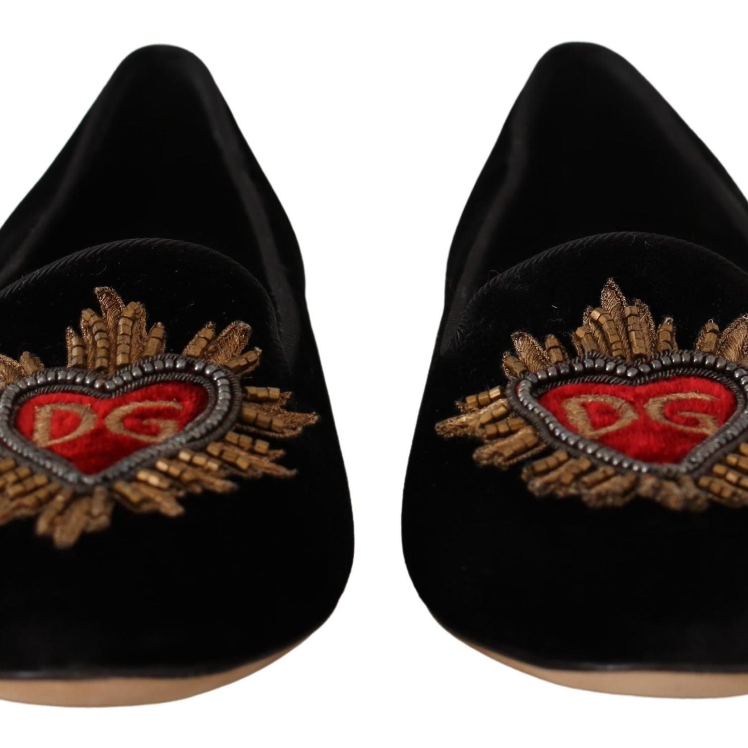 Dolce & Gabbana Black DG Sacred Heart Patch Slip On Flat Shoes