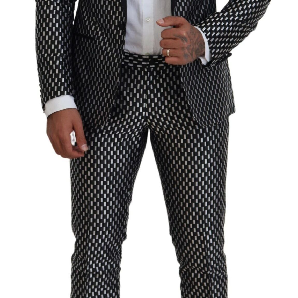 Dolce & Gabbana Black White Silk MARTINI Slim Fit Suit