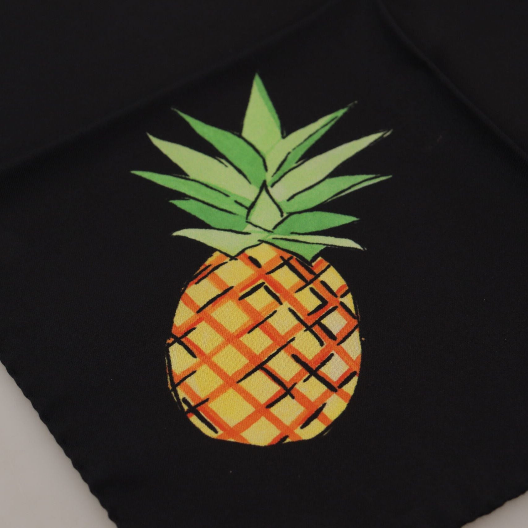 Dolce & Gabbana Black Pineapple Printed Square Handkerchief  Scarf