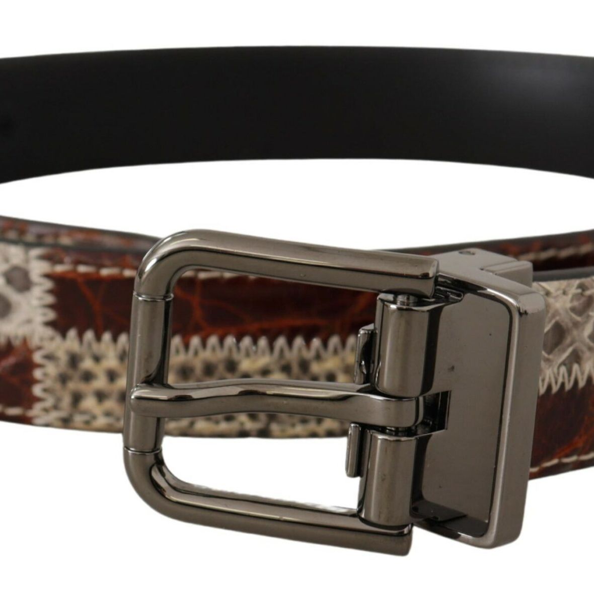 Dolce & Gabbana Multicolor Exotic Leather Patchwork Metal Belt