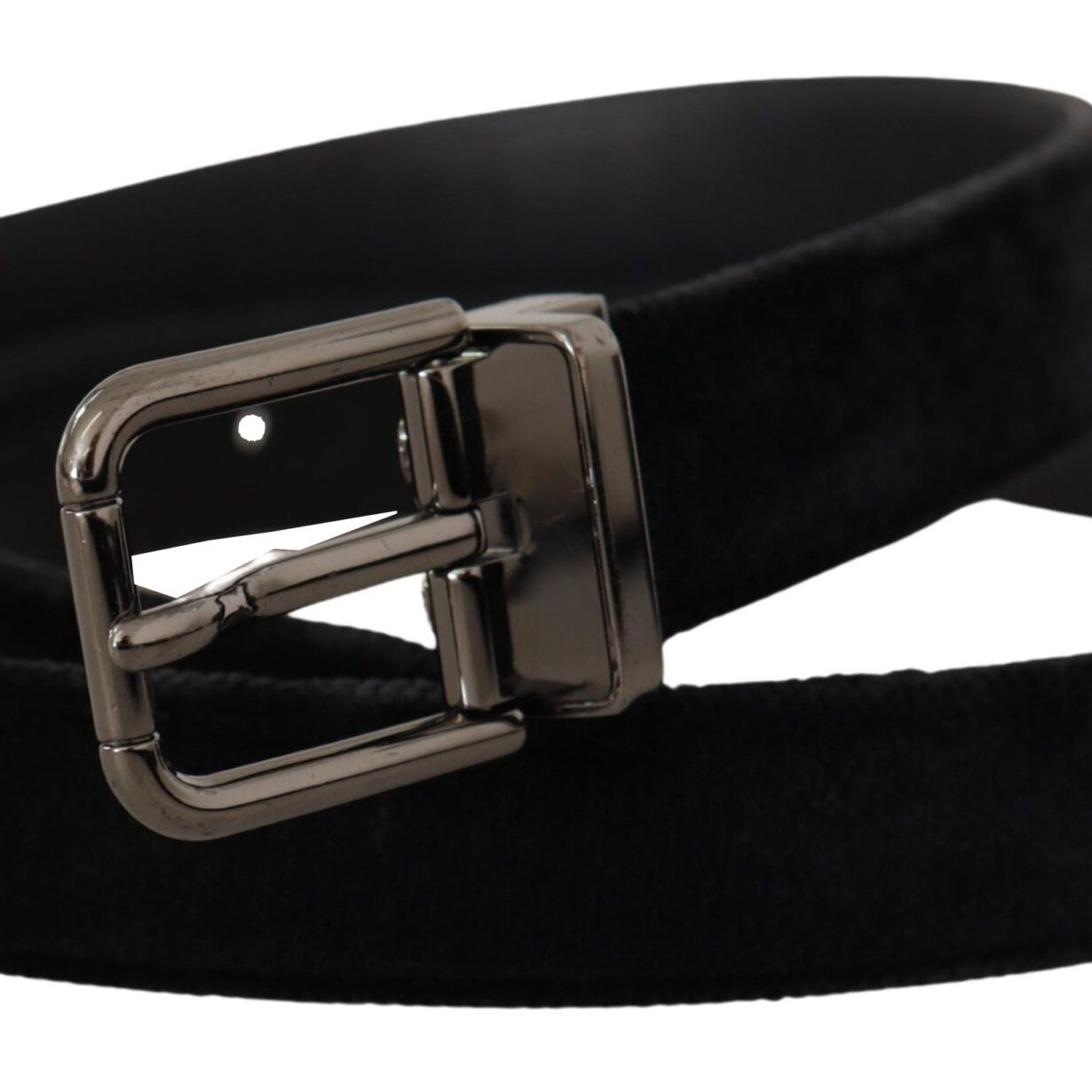 Dolce & Gabbana Black Velvet Silver Tone Logo Metal Buckle Belt